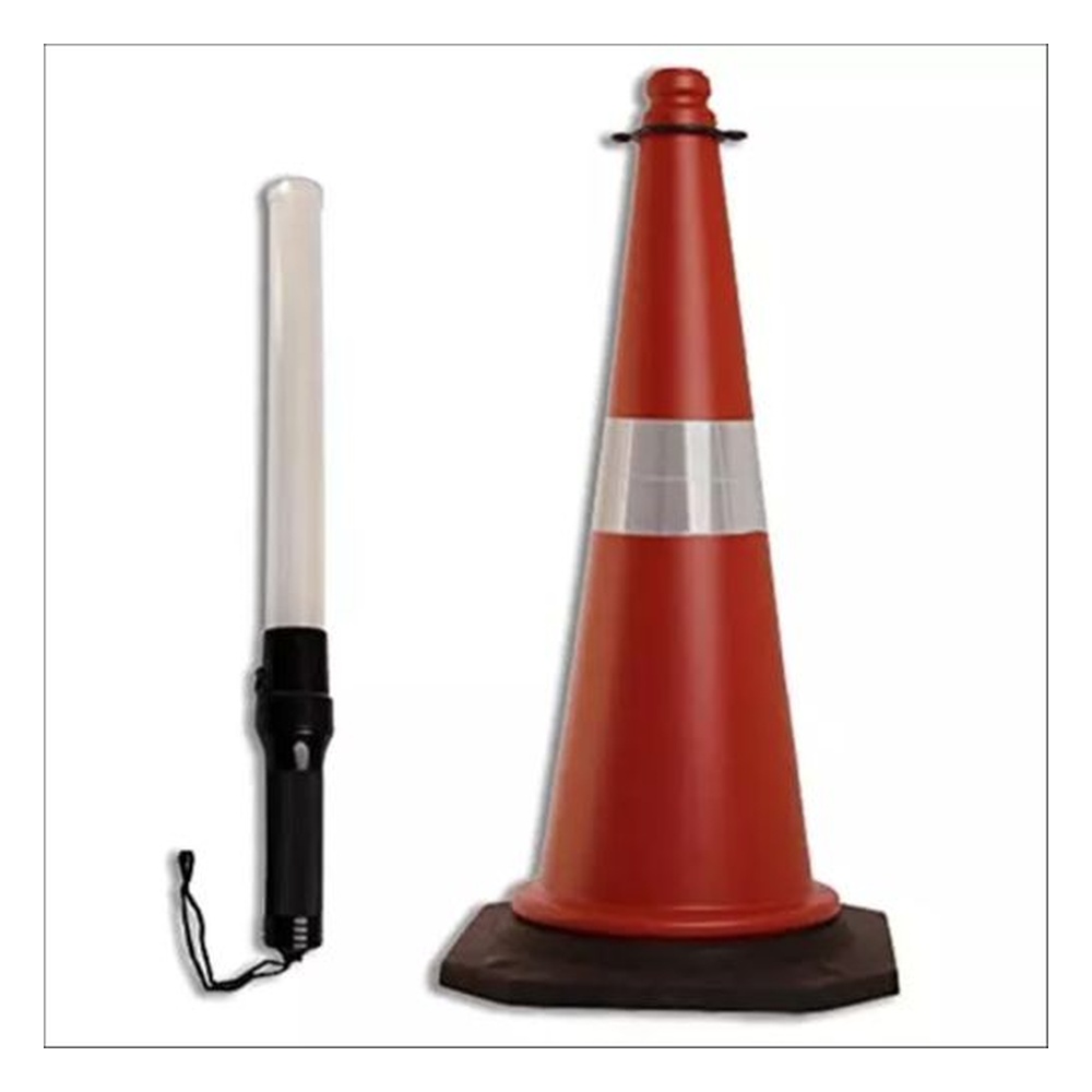 Ladwa Traffic Safety Cone with Light Stick Baton for Road Safety Plastic Red, LD-03 (Combo of 2)