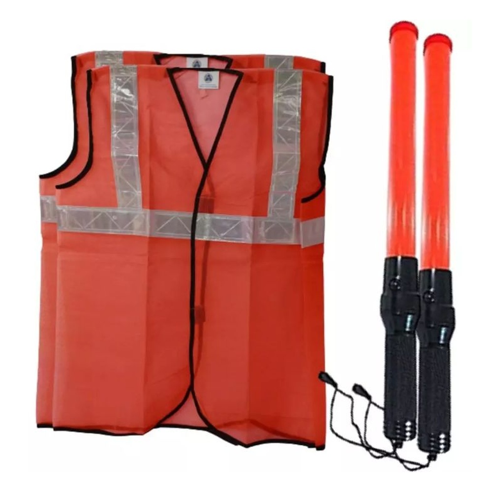 Rahul Professionals Rechargeable Traffic Baton & Reflective Jacket Free Size Red Combo (Set of 4)
