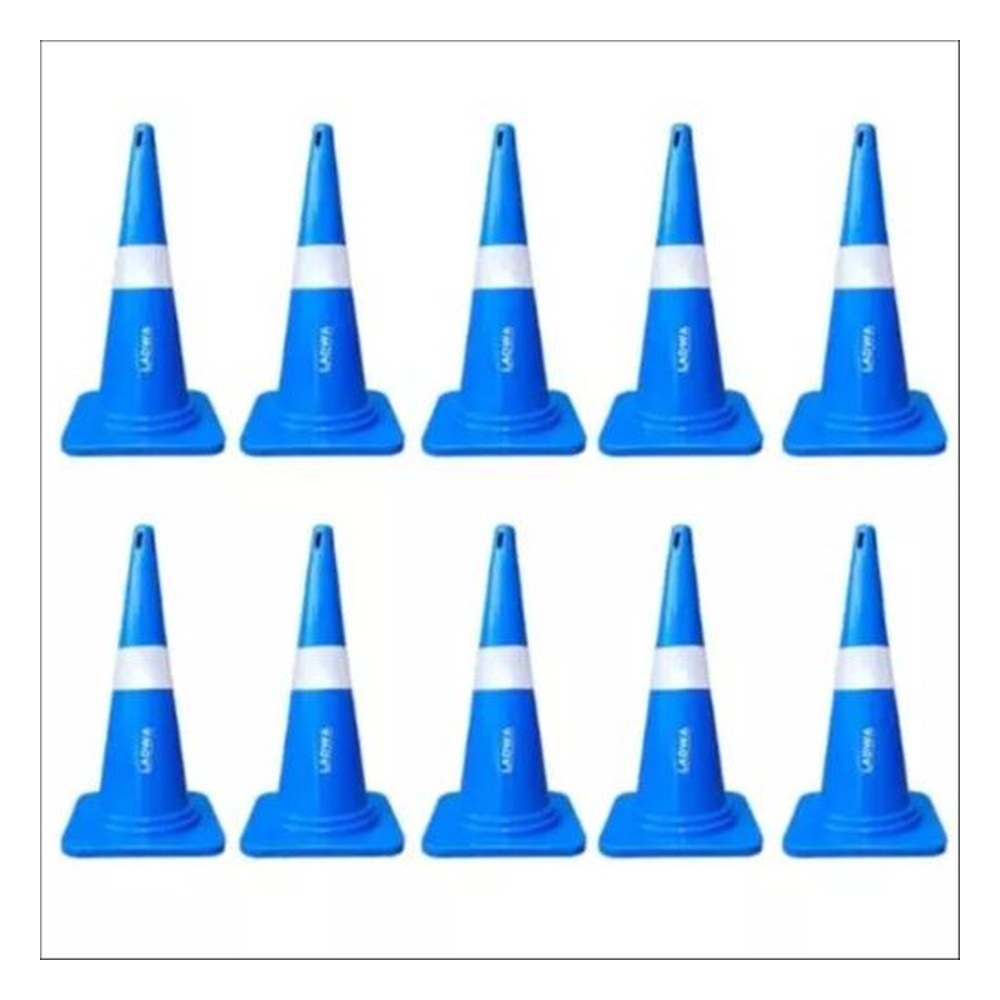 Ladwa Reflective Strip PVC 750 mm Traffic Cone Blue (Pack of 10)