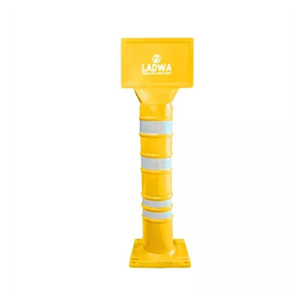 Ladwa 350X350X1500 mm LLDPE Bollard Road Barricade Yellow with Default Logo Sign Board