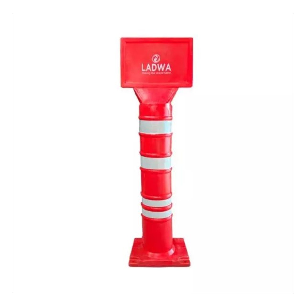 Ladwa 350X350X1500 mm LLDPE Bollard Road Barricade Red with Default Logo Sign Board
