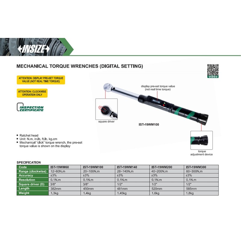 INSIZE IST-19WM200 Mechanical Torque Wrench (Digital Setting) 40-200 N.m - photo 3