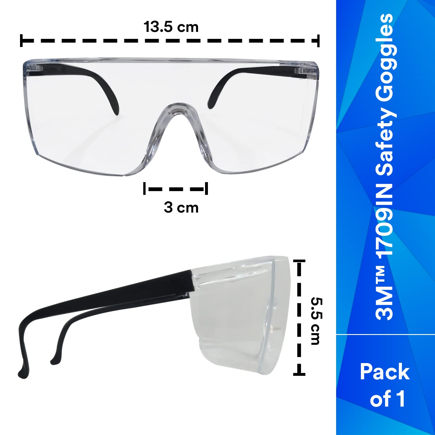 3M 1709IN Safety Goggles, Clear Polycarbonate Hard Coat Lens