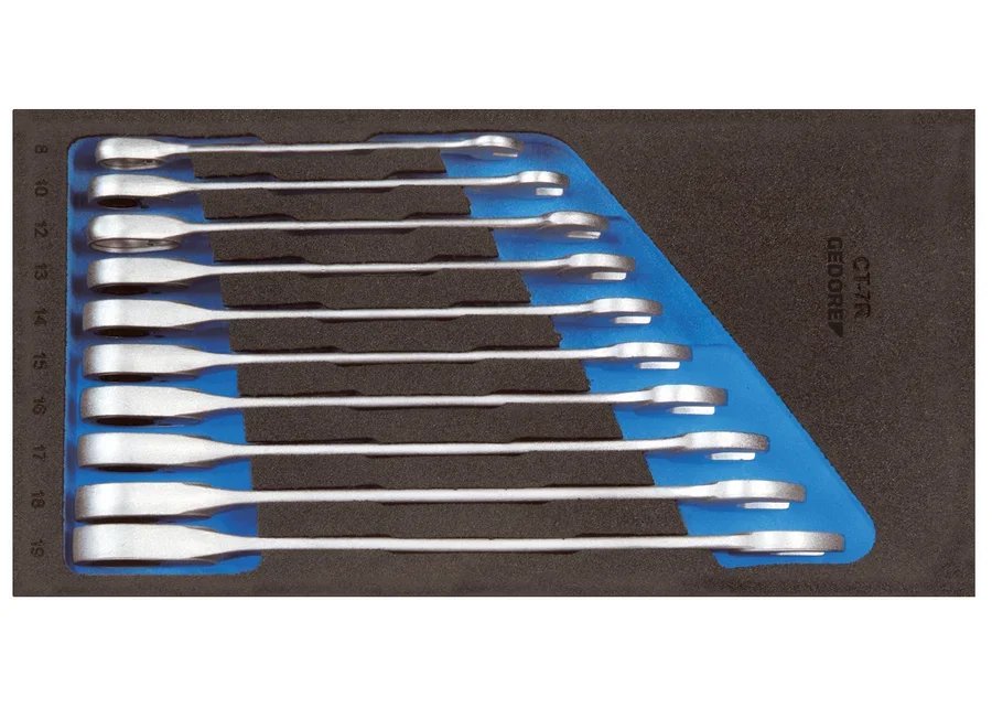 GEDORE 1500 CT1-7 R Set of open-end spanners with ring ratchet in 1/3 check tool module