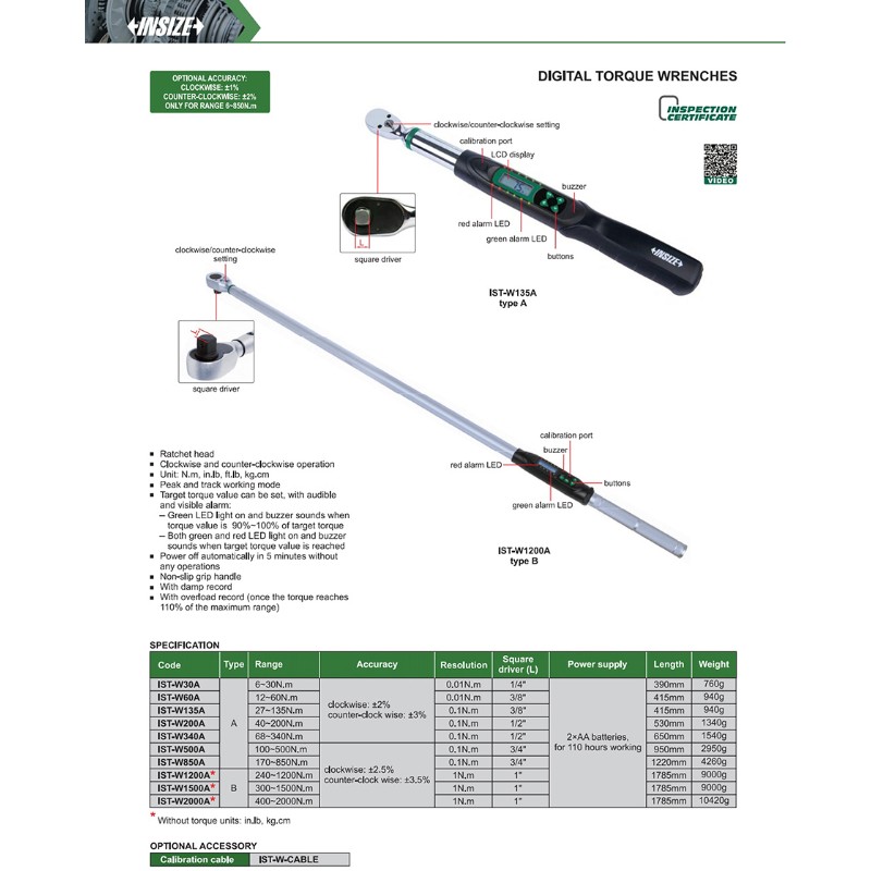 INSIZE IST-W2000A Digital Torque Wrench 400-2000 N.m - photo 2
