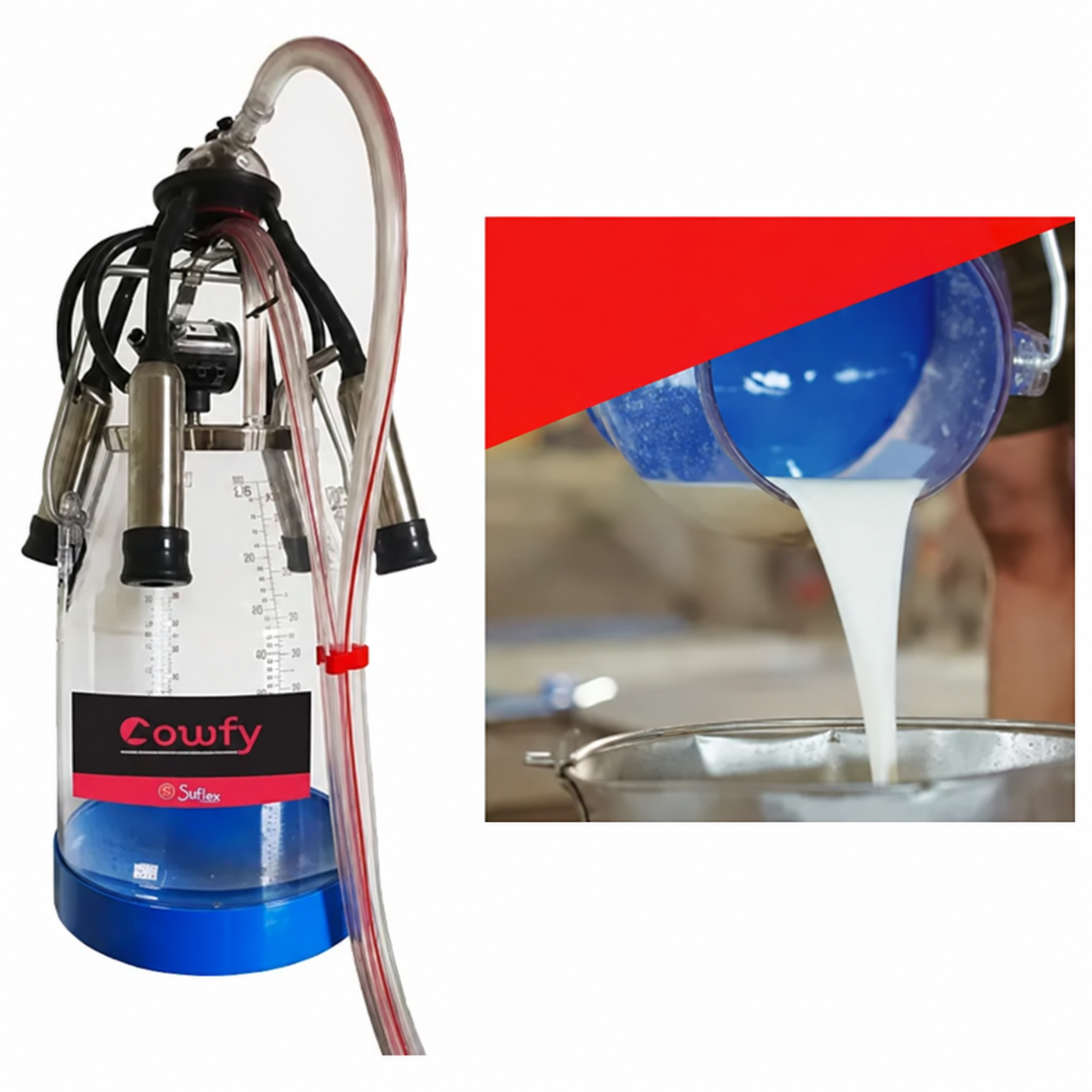 COWFY 25 Litres Transparent Milking Machine Bucket With Cluster and Pulsator