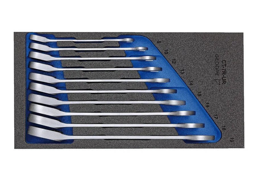 GEDORE 1500 CT1-7 UR Set of open-end spanners with ring ratchet, switchable to 1/3 check tool module