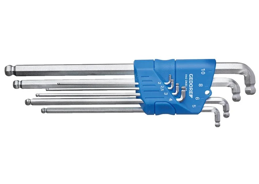 GEDORE H 42 DKEL-88 Hexagon socket key set for in-hex screws, extra long, with double ball end