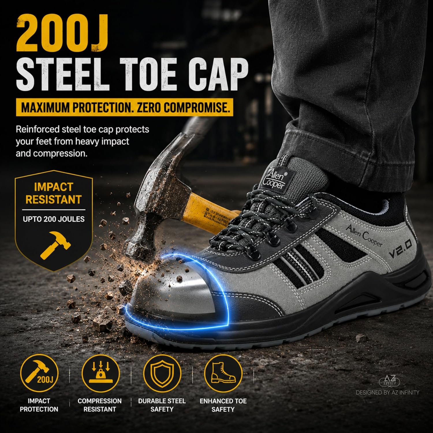 Allen Cooper AC-1156 Safety Shoe, Steel Toe, Grey