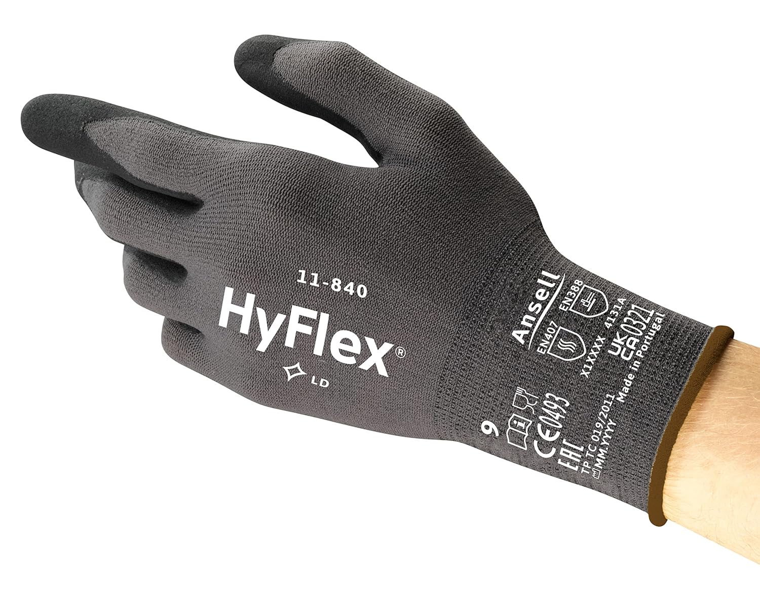 Ansell HyFlex 11-840 Nitrile Coated Work Gloves, Abrasion Resistant (1 Pair)