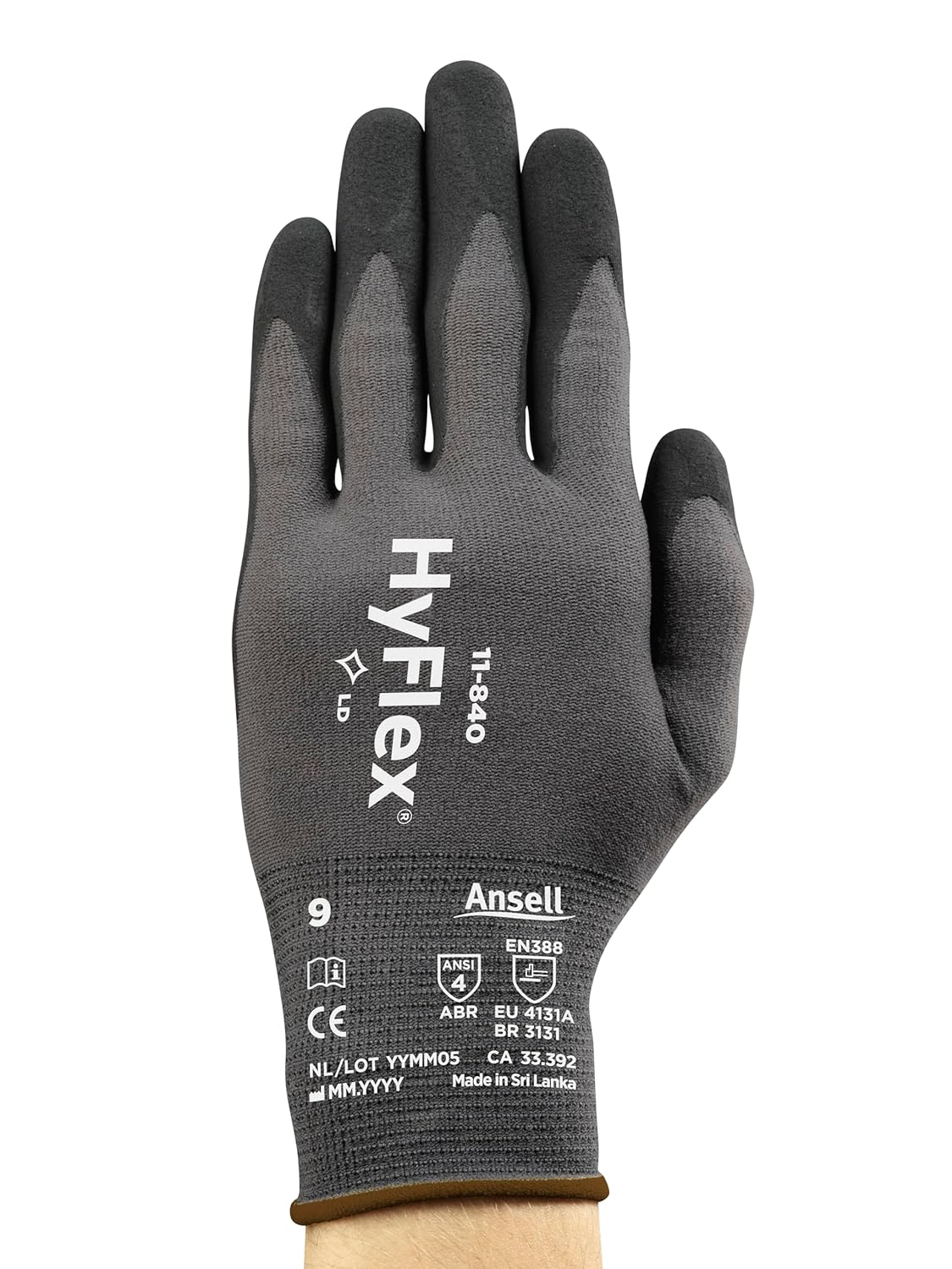 Ansell HyFlex 11-840 Nitrile Coated Work Gloves, Abrasion Resistant (1 Pair)