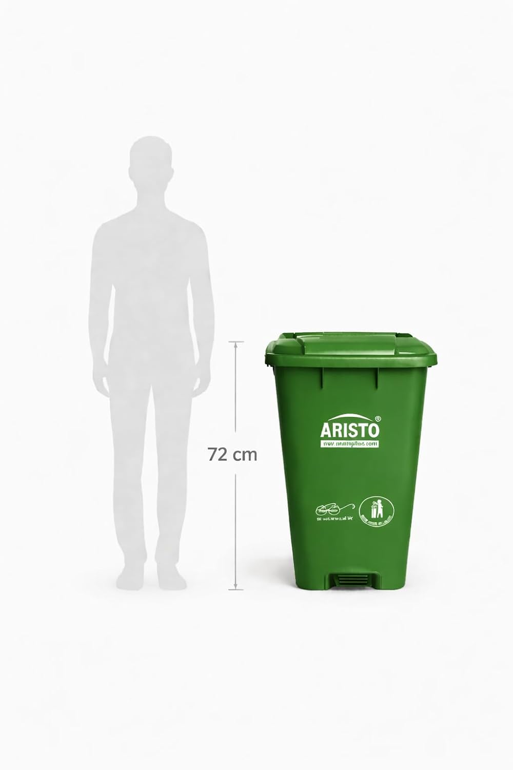 ARISTO Plastic Step-On Wheel Pedal Garbage Waste Dustbin 65 LTR (Green) - photo 3
