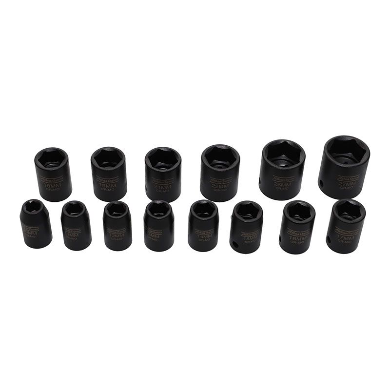 Atlas Copco WS1002 1/2 inch Metric Impact Socket Set, 14 Pcs, 10-27 mm, for Pneumatic Impact Wrenches (4112060792)