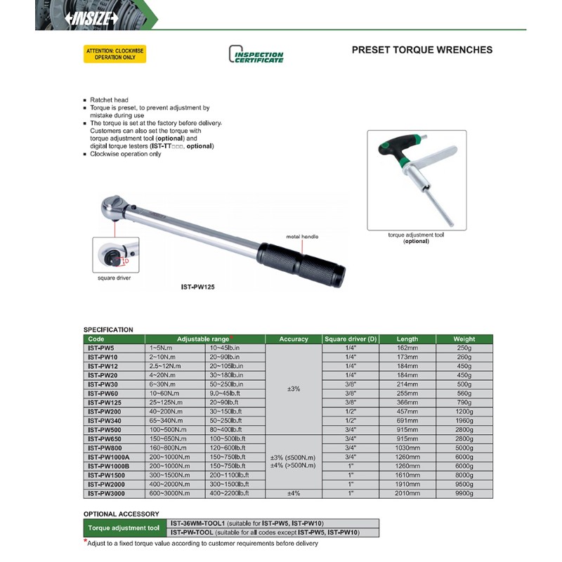 INSIZE IST-PW1000B Preset Torque Wrench 200-1000 N.m - photo 3