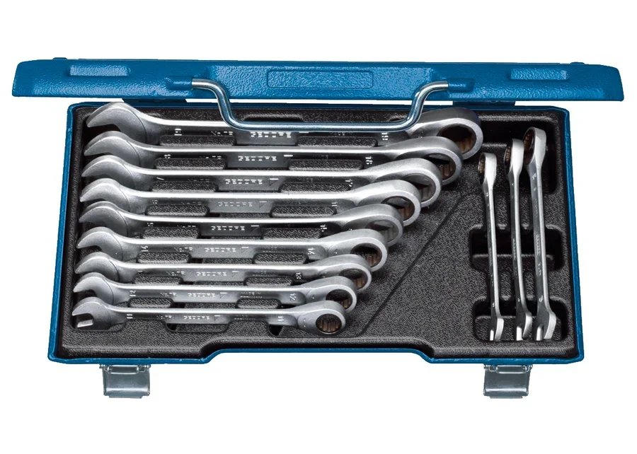 GEDORE 7 R-012 Set of open-end wrenches with ring ratchet, 12 pieces