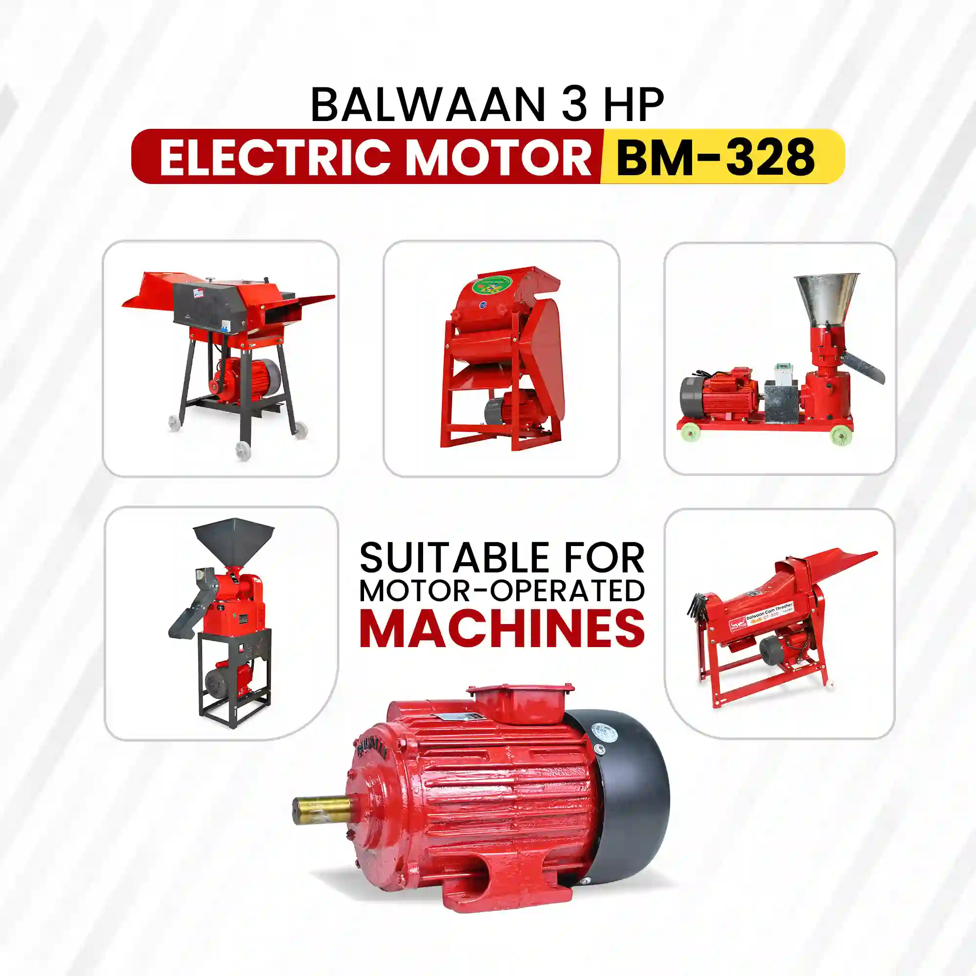 Balwaan 3 HP Electric Motor BM-328 - Heavy Duty 100% Copper Winding Motor for Agricultural & Motor-Operated Machines - photo 5
