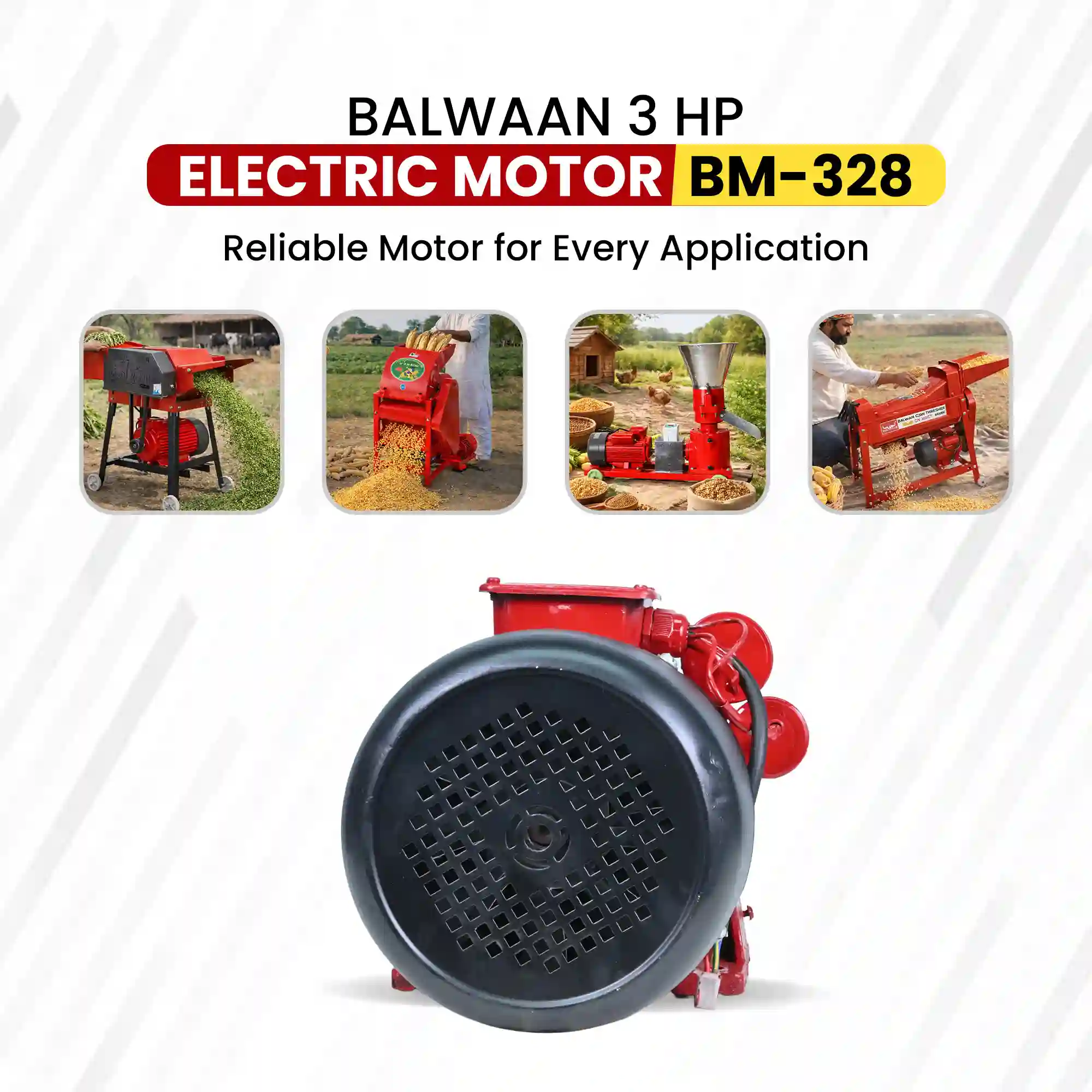 Balwaan 3 HP Electric Motor BM-328 - Heavy Duty 100% Copper Winding Motor for Agricultural & Motor-Operated Machines - photo 3
