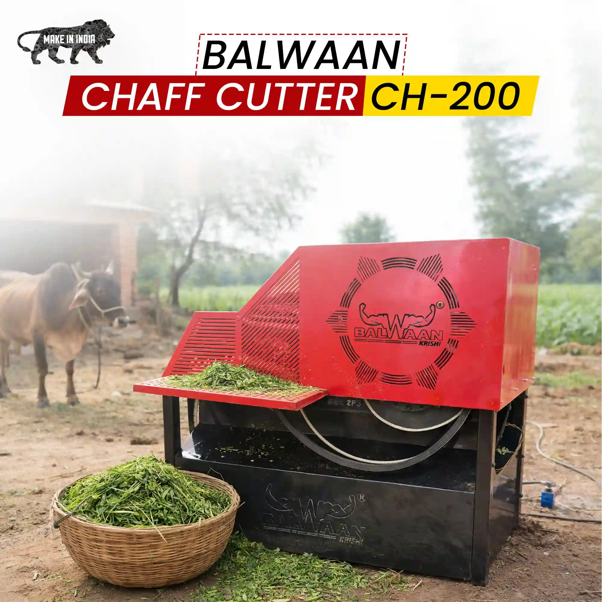 Balwaan CH-200 Chaff Cutter Machine With 2HP Motor - 500-600 kg/hr Electric Fodder Cutting Machine for Cattle - photo 4