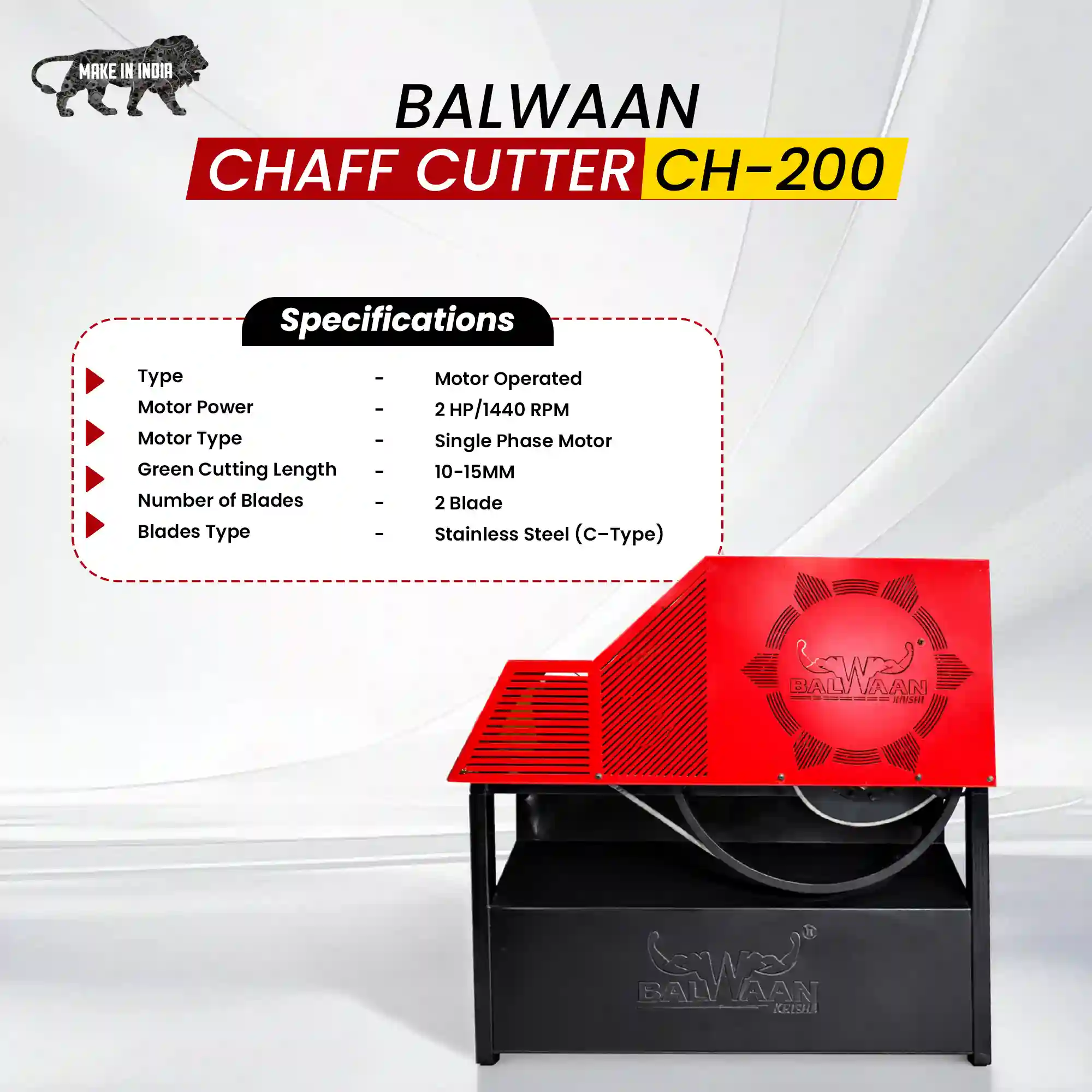 Balwaan CH-200 Chaff Cutter Machine With 2HP Motor - 500-600 kg/hr Electric Fodder Cutting Machine for Cattle - photo 5