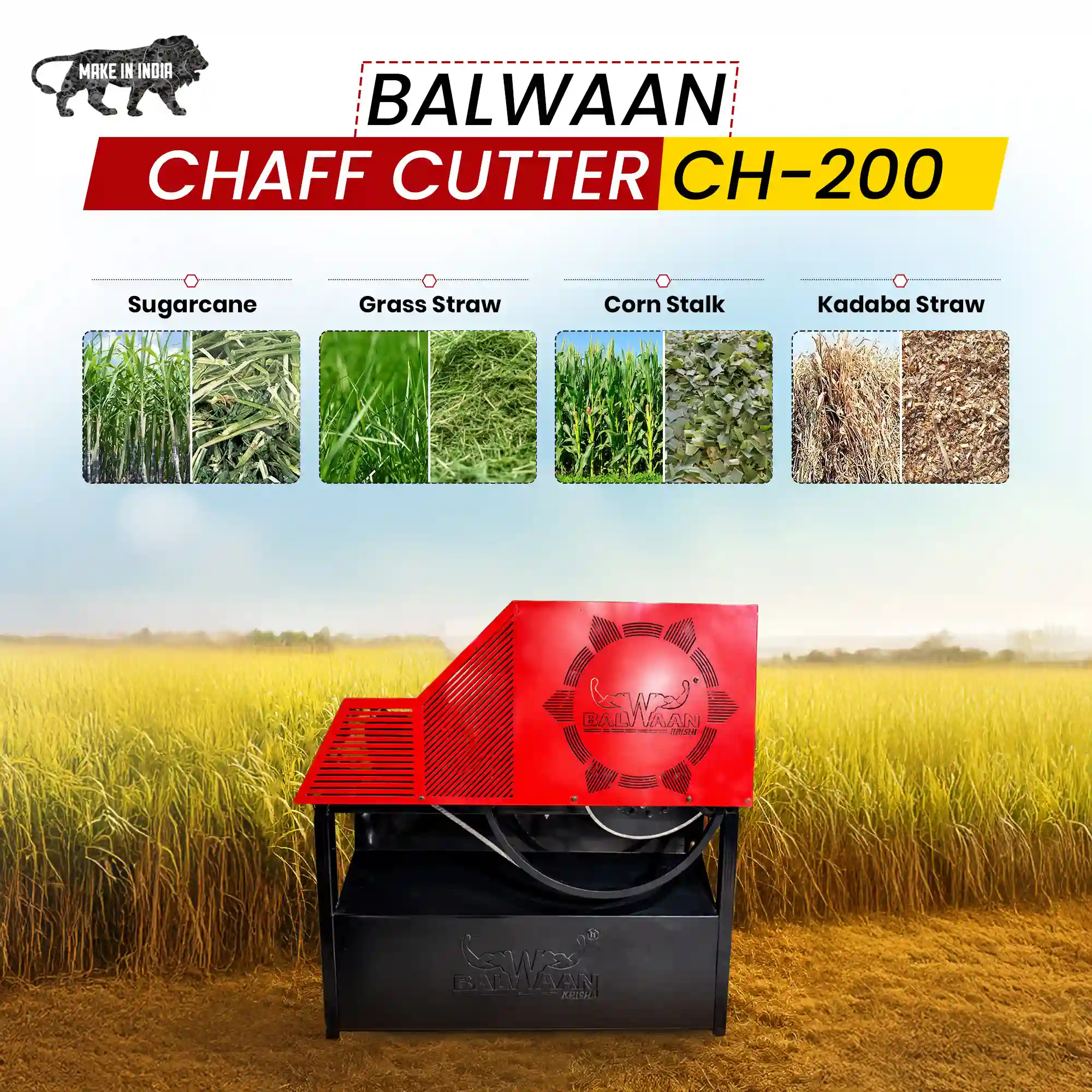 Balwaan CH-200 Chaff Cutter Machine With 2HP Motor - 500-600 kg/hr Electric Fodder Cutting Machine for Cattle - photo 3