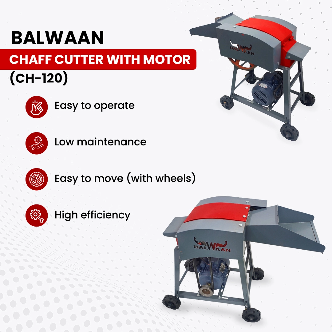 Balwaan Chaff Cutter CH-120 With 2HP Motor - Comes with 4 pieces of Blade and RPM 1440 - Suitable for cutting up straw or hay for fodder into small pieces - Use for Small Dairy Farming - photo 3