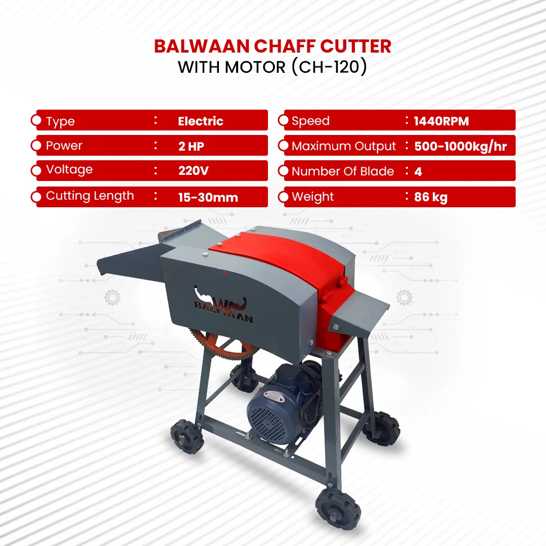 Balwaan Chaff Cutter CH-120 With 2HP Motor - Comes with 4 pieces of Blade and RPM 1440 - Suitable for cutting up straw or hay for fodder into small pieces - Use for Small Dairy Farming - photo 6