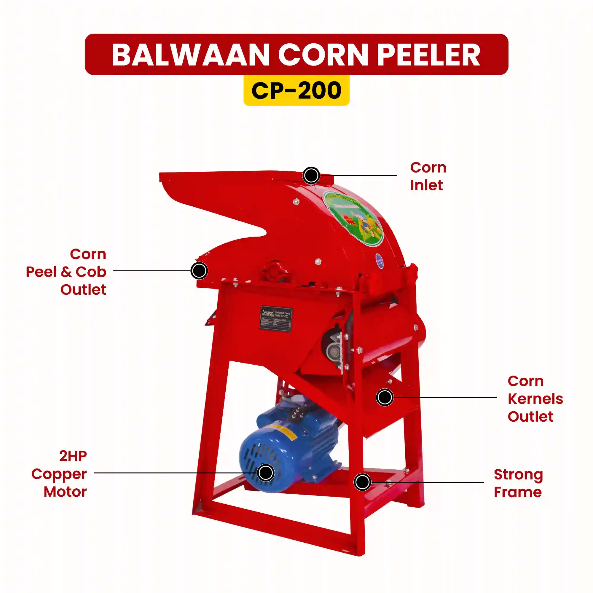 Balwaan CP-200 Corn Peeler Machine - 2 HP Copper Motor Maize Peeling & Threshing Machine - Dual-Function Corn Processing Machine - photo 5
