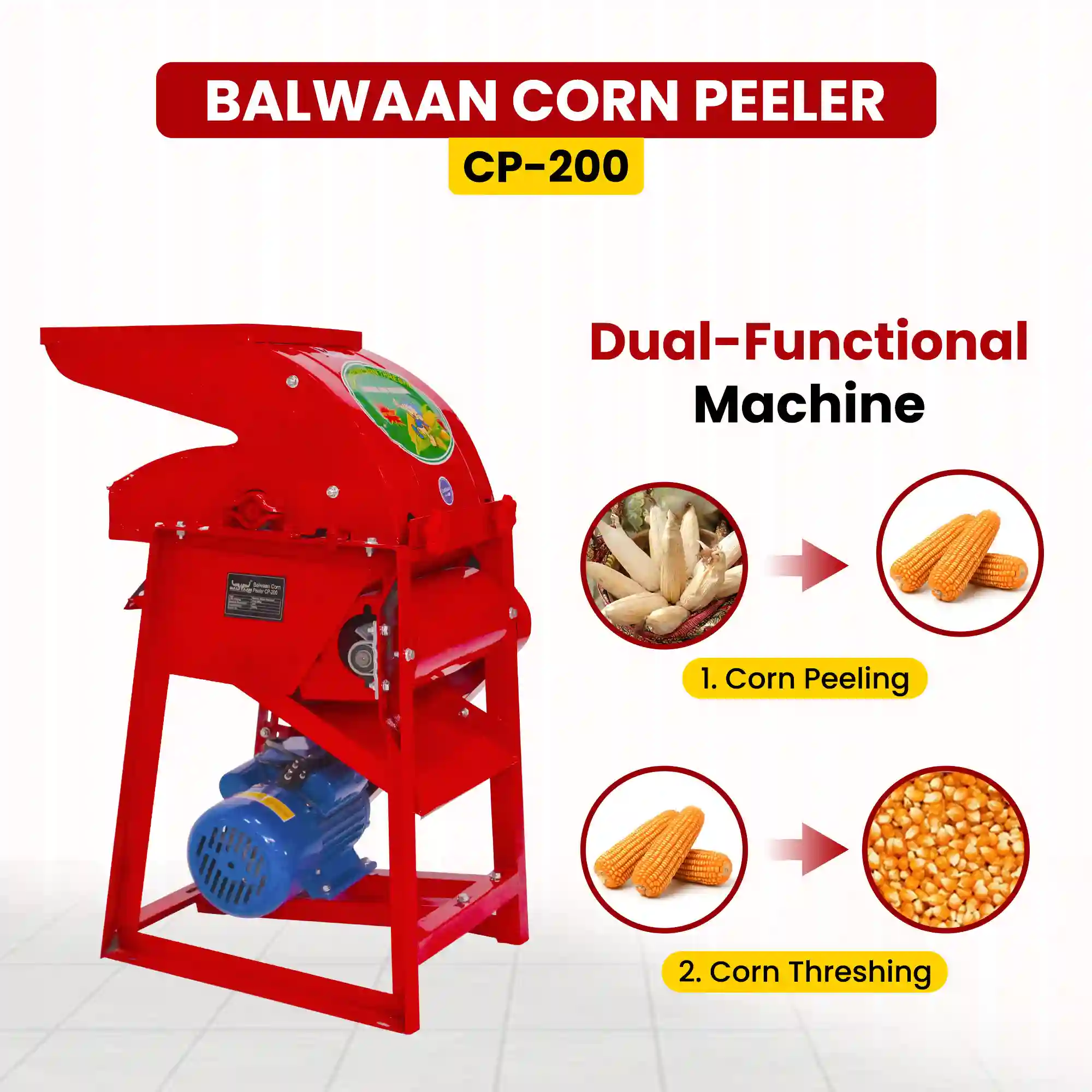 Balwaan CP-200 Corn Peeler Machine - 2 HP Copper Motor Maize Peeling & Threshing Machine - Dual-Function Corn Processing Machine - photo 2