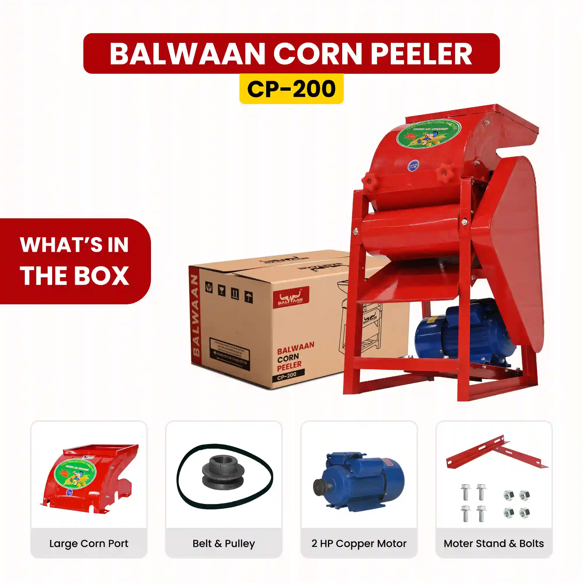 Balwaan CP-200 Corn Peeler Machine - 2 HP Copper Motor Maize Peeling & Threshing Machine - Dual-Function Corn Processing Machine - photo 6