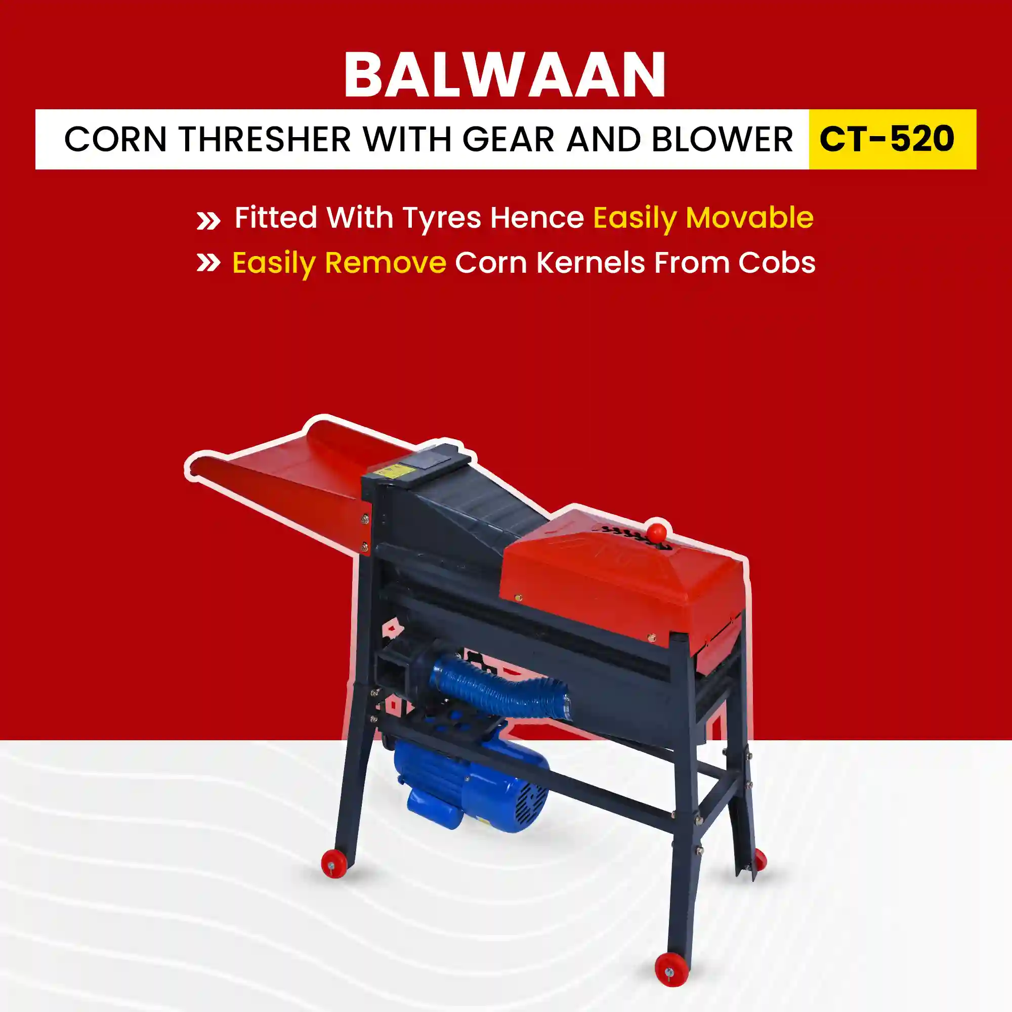 Balwaan CT-520 Corn Thresher Machine with Gear & Blower - 1.3 HP Electric Maize Sheller - 1000–1500 Kg/hr Corn Kernel Remover - photo 4