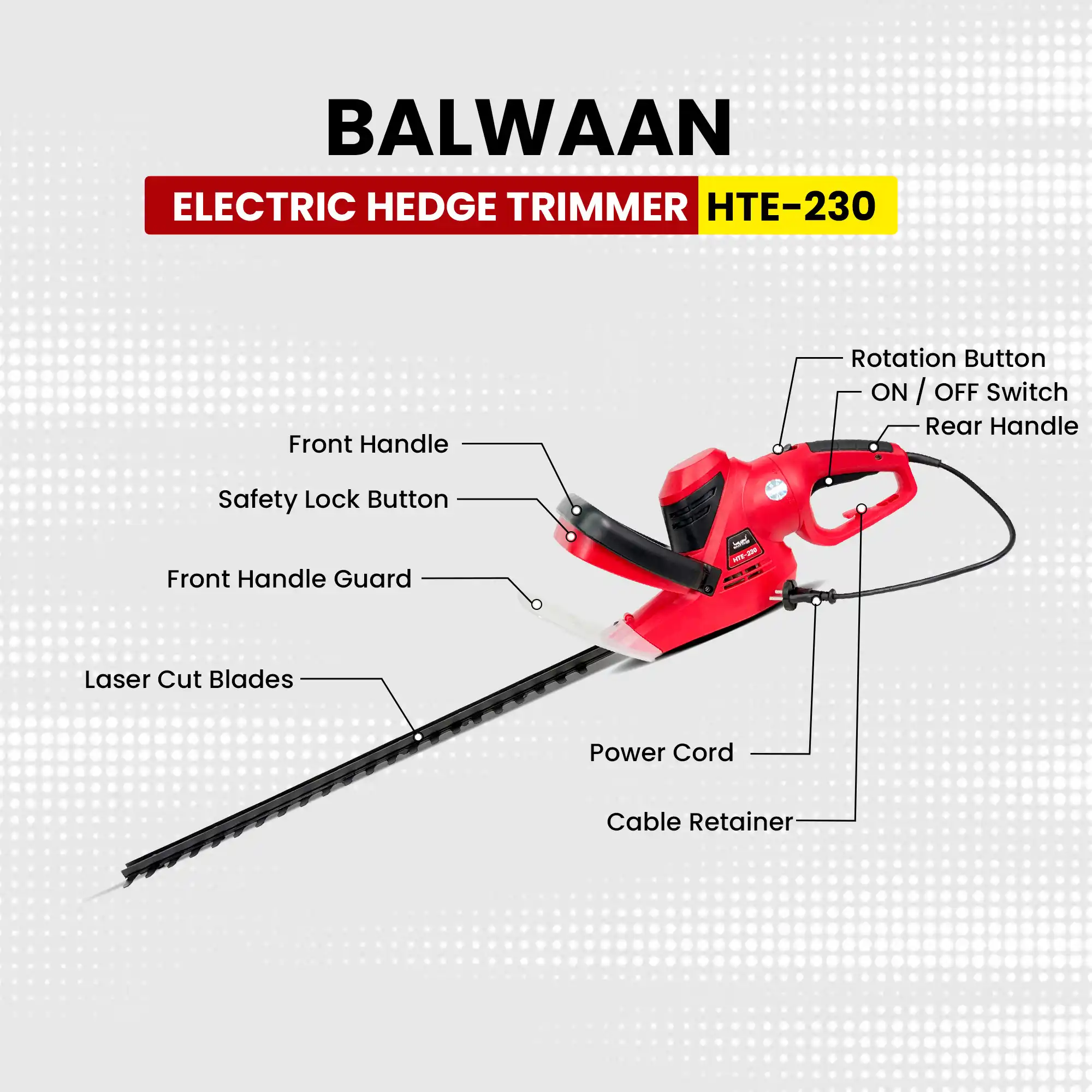 Balwaan Electric Hedge Trimmer HTE-230 - 700W Garden Hedge & Shrub Trimming Machine - photo 5