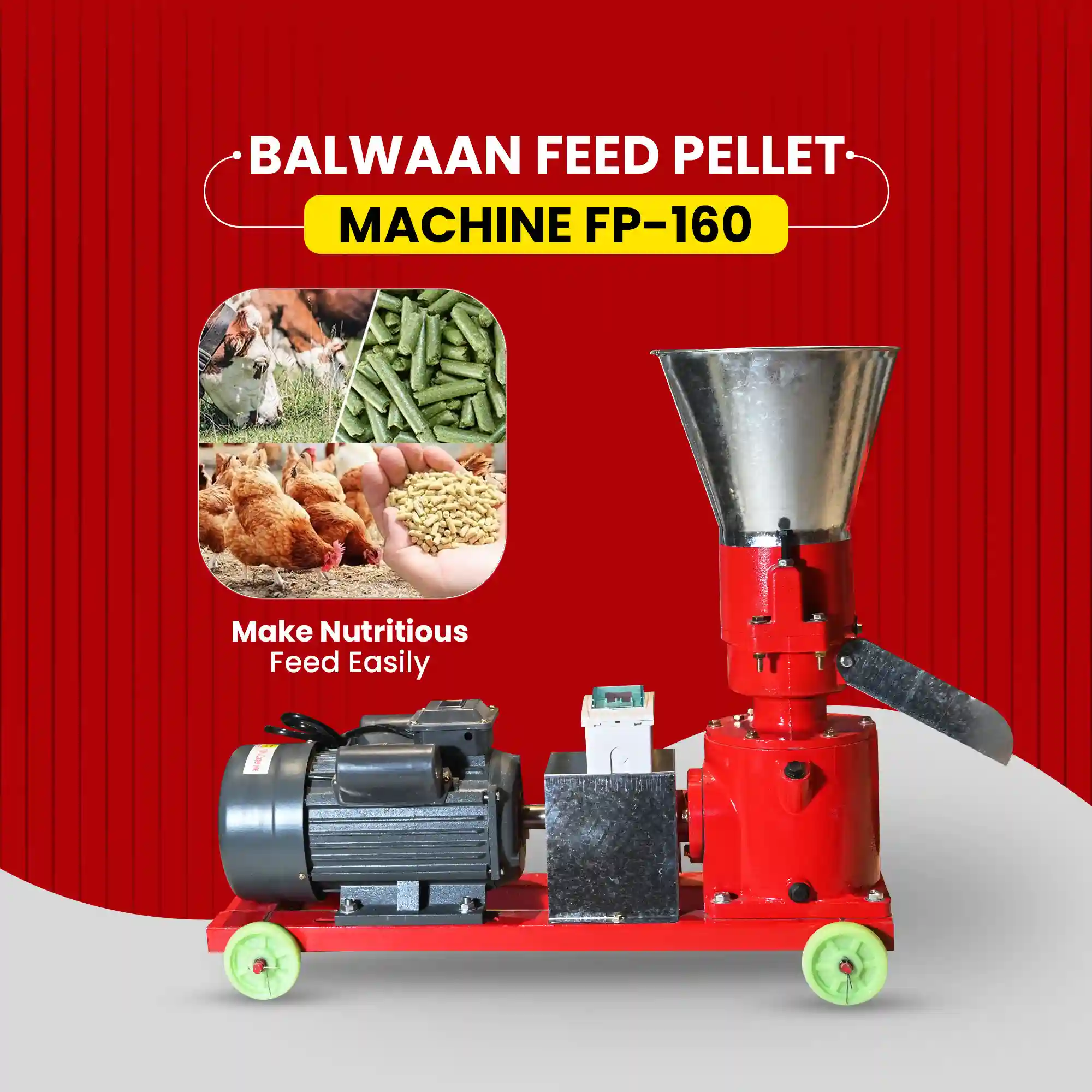 Balwaan Feed Pellet Machine FP-160 - 5HP Copper Motor - 100-130 kg/h Productivity - Professional Cattle & Poultry Feed Maker - photo 2