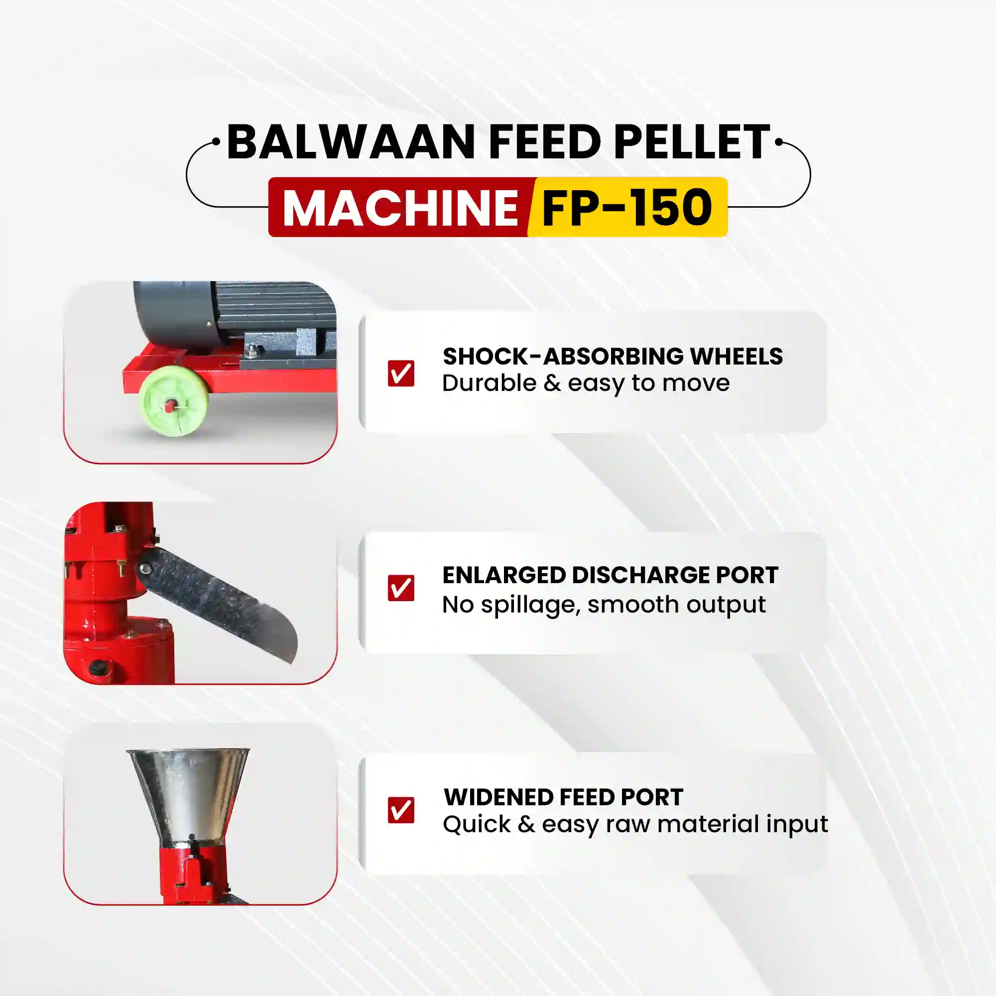 Balwaan FP-150 Feed Pellet Machine - 4 HP Copper Motor, 2800 RPM Cattle & Poultry Feed Maker with 3mm Pellet Die - Best for Livestock Farming - photo 5