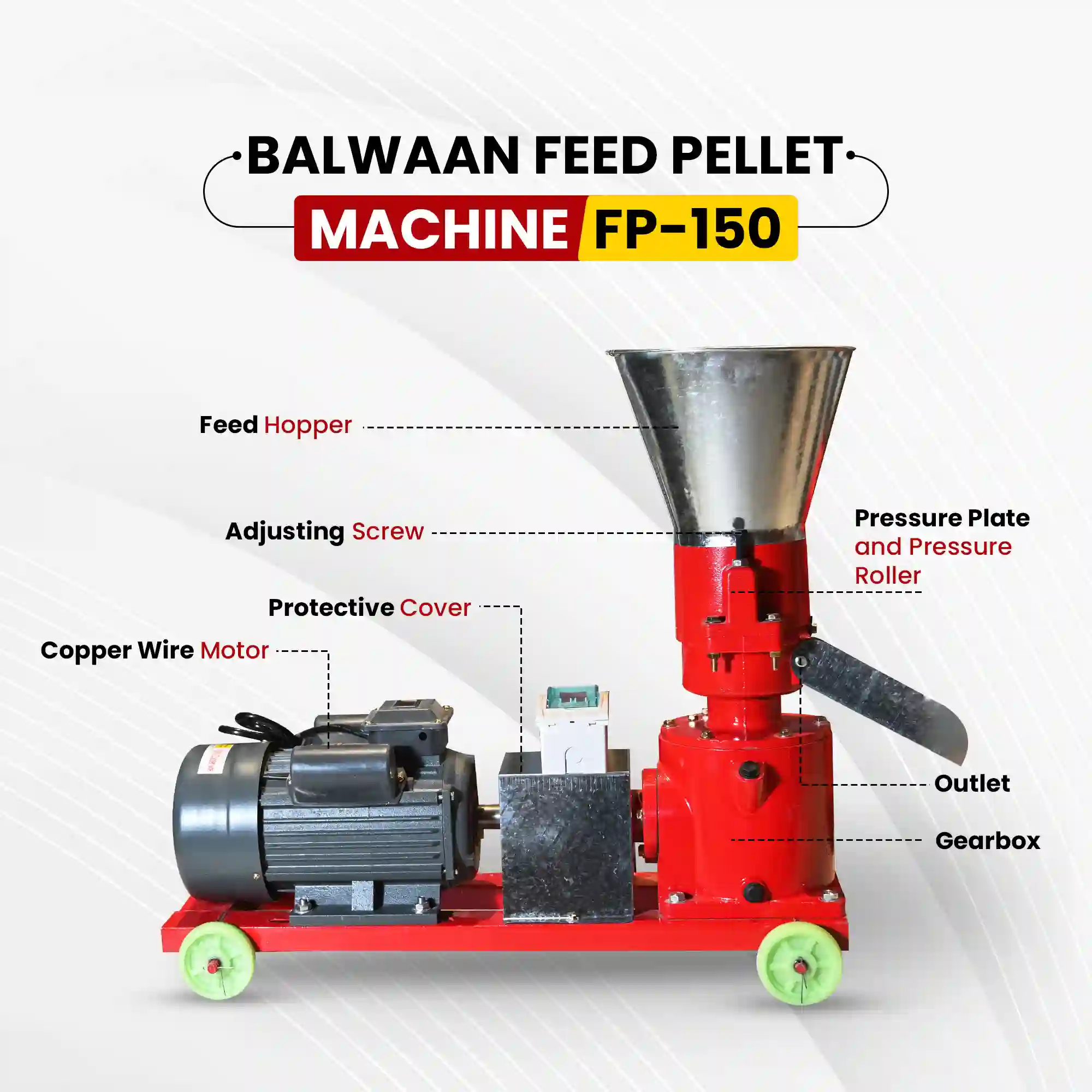 Balwaan FP-150 Feed Pellet Machine - 4 HP Copper Motor, 2800 RPM Cattle & Poultry Feed Maker with 3mm Pellet Die - Best for Livestock Farming - photo 2