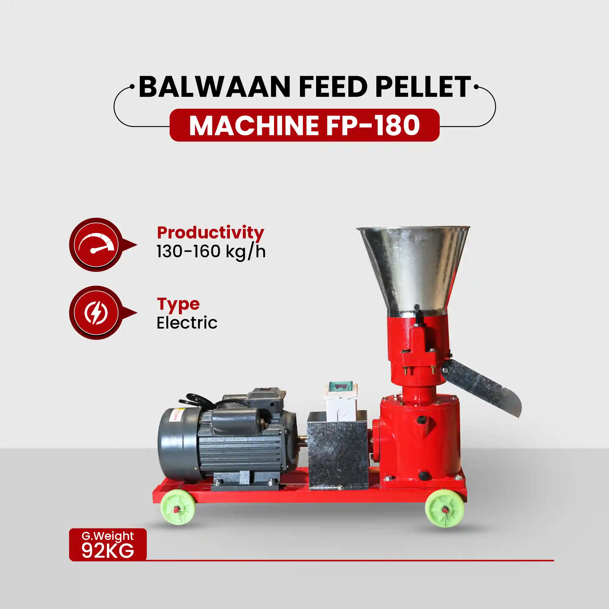 Balwaan FP-180 Feed Pellet Machine - 5HP Copper Motor - Animal Feed Pellets - Poultry, Fish, Pig & Cattle Feed Pellet Machine - photo 7