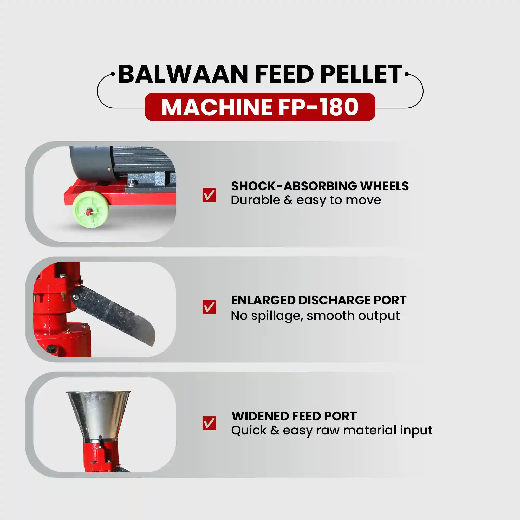 Balwaan FP-180 Feed Pellet Machine - 5HP Copper Motor - Animal Feed Pellets - Poultry, Fish, Pig & Cattle Feed Pellet Machine - photo 6