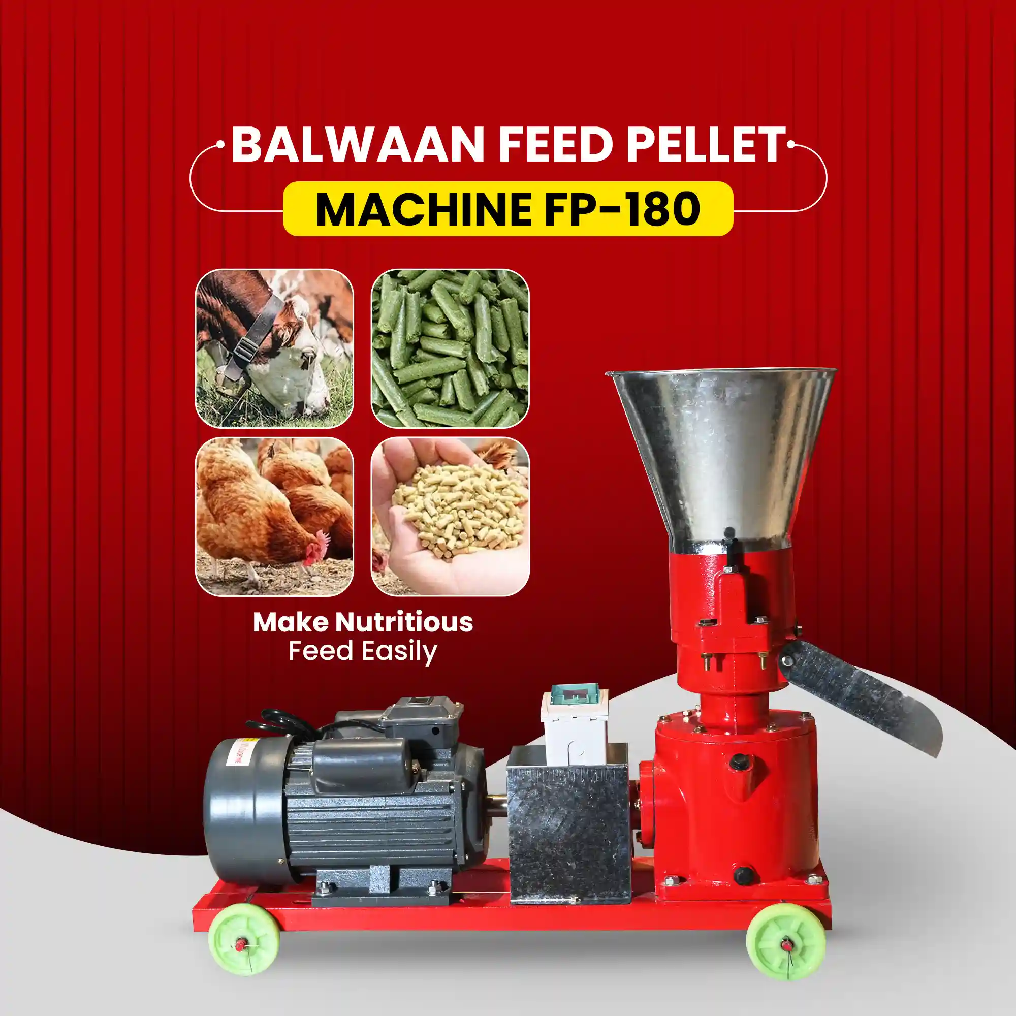 Balwaan FP-180 Feed Pellet Machine - 5HP Copper Motor - Animal Feed Pellets - Poultry, Fish, Pig & Cattle Feed Pellet Machine - photo 2