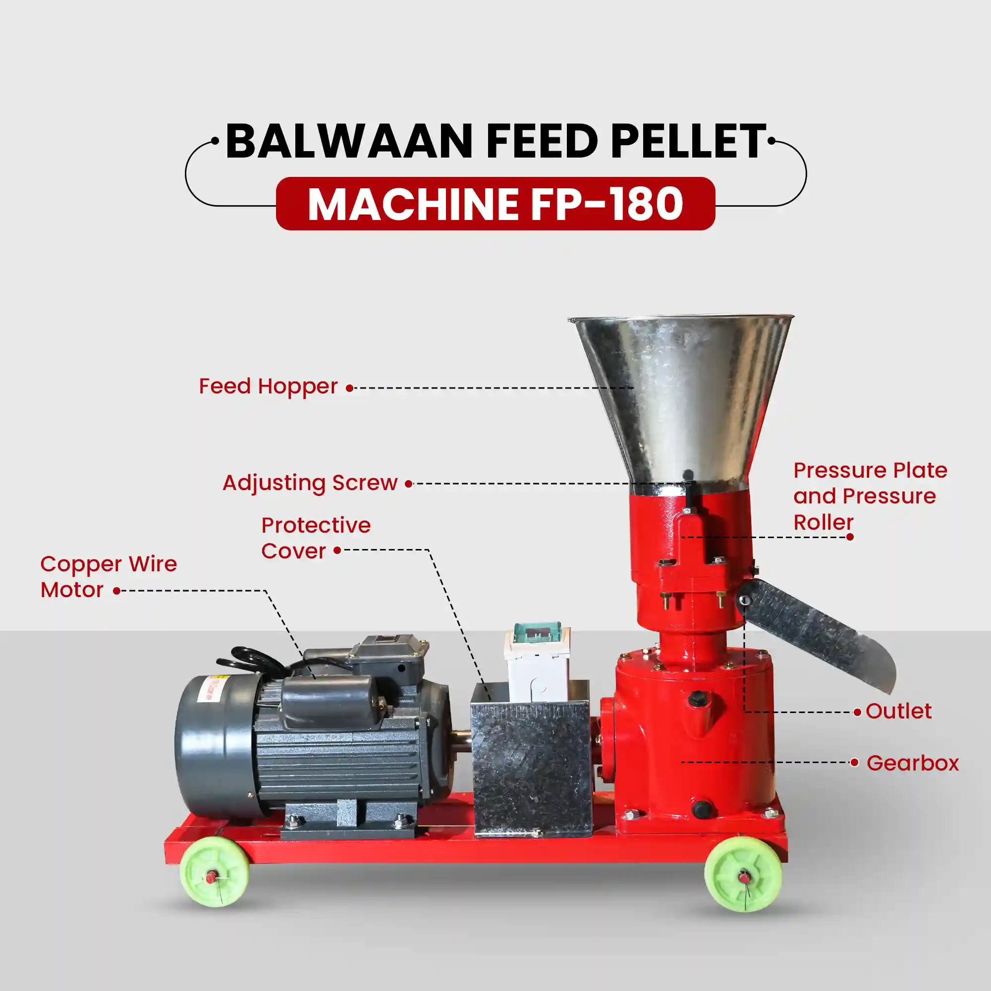 Balwaan FP-180 Feed Pellet Machine - 5HP Copper Motor - Animal Feed Pellets - Poultry, Fish, Pig & Cattle Feed Pellet Machine - photo 3