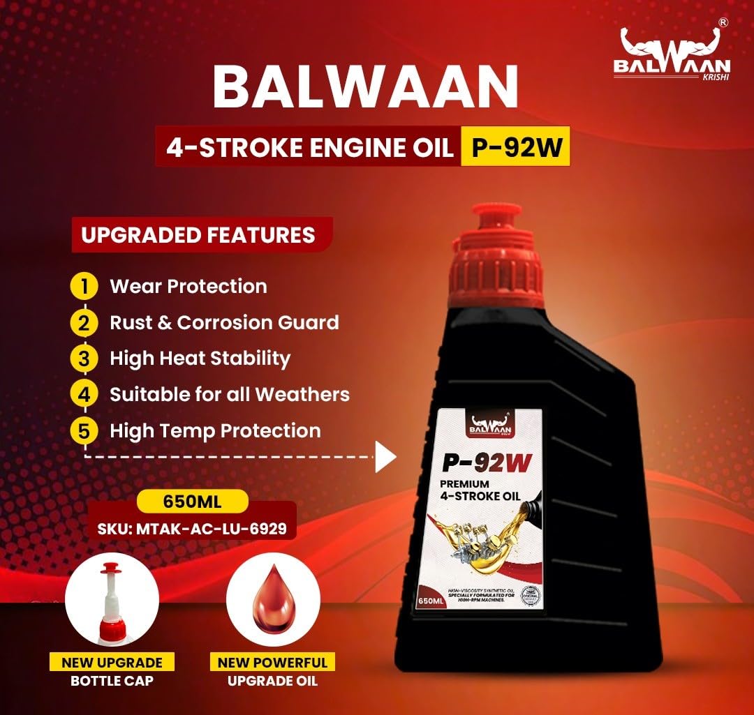 Balwaan Krishi Premium 4-Stroke Engine Oil (P-92W) - 650ml - High Heat Stability - Rust Guard - photo 4