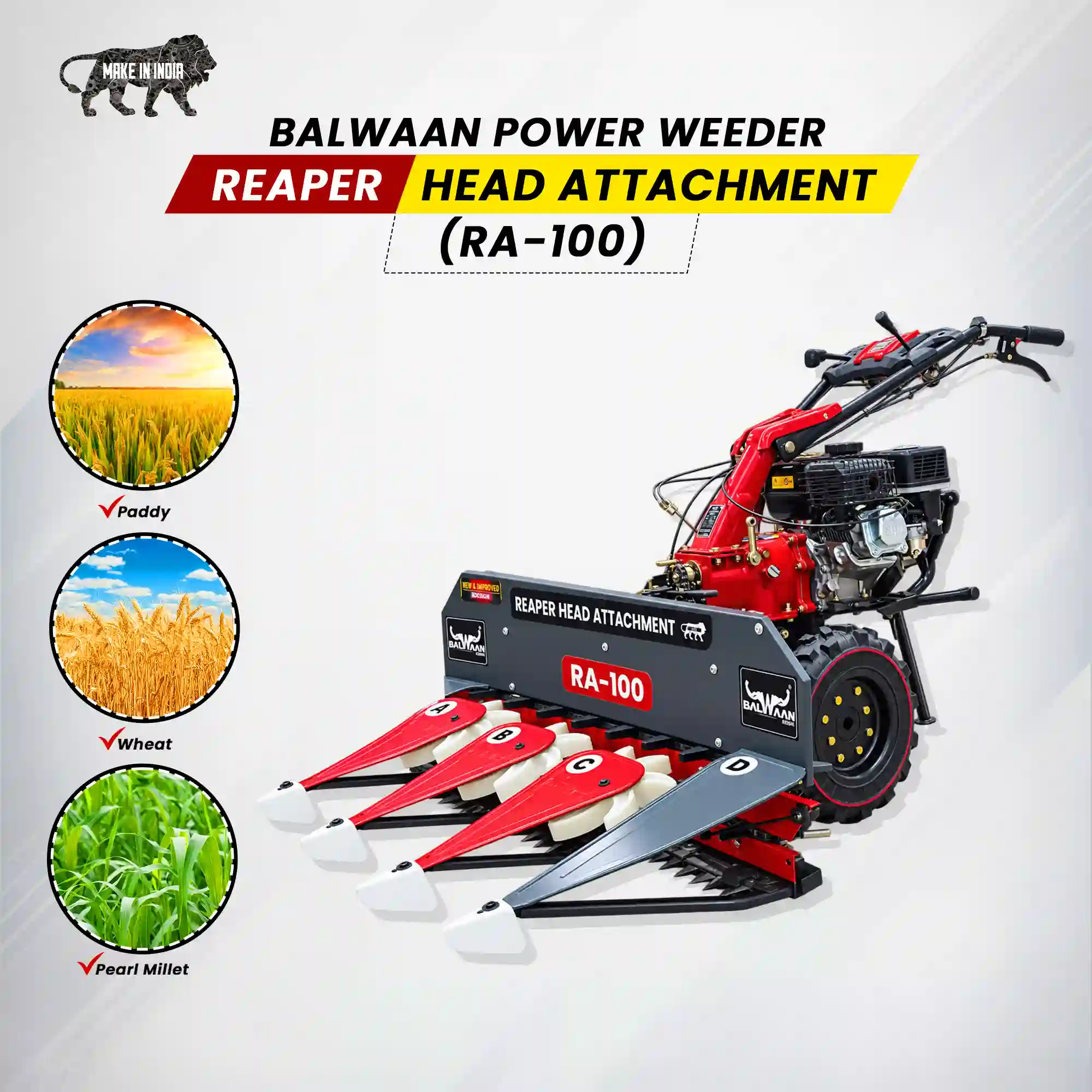 Balwaan Krishi RA-100 Power Weeder Reaper Attachment - Convert Weeder to Harvester - 3-Row Crop Cutter - Best For Wheat, Paddy & Soya - photo 2