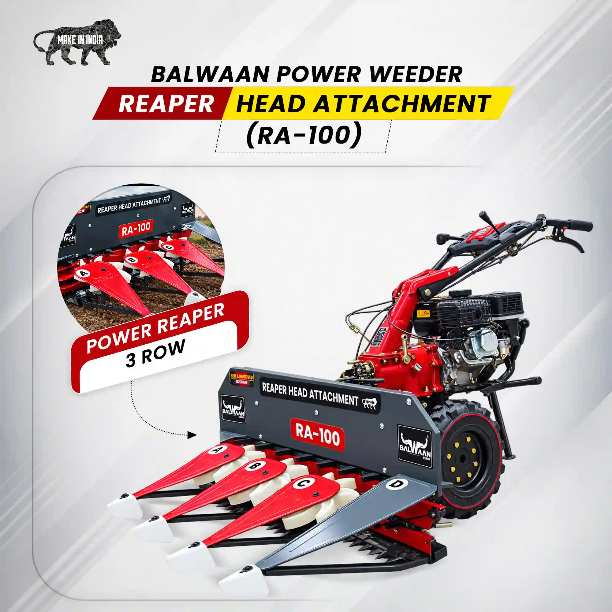 Balwaan Krishi RA-100 Power Weeder Reaper Attachment - Convert Weeder to Harvester - 3-Row Crop Cutter - Best For Wheat, Paddy & Soya - photo 3