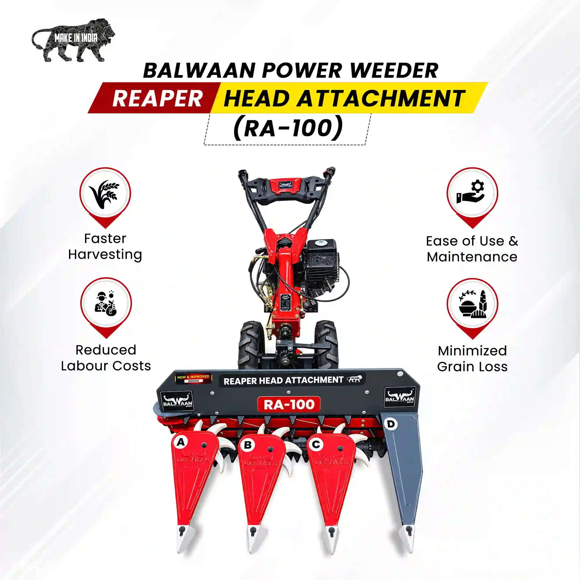 Balwaan Krishi RA-100 Power Weeder Reaper Attachment - Convert Weeder to Harvester - 3-Row Crop Cutter - Best For Wheat, Paddy & Soya - photo 5