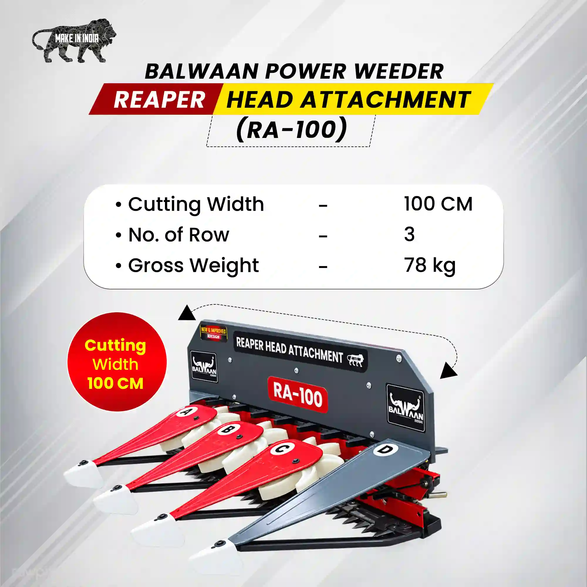 Balwaan Krishi RA-100 Power Weeder Reaper Attachment - Convert Weeder to Harvester - 3-Row Crop Cutter - Best For Wheat, Paddy & Soya - photo 4