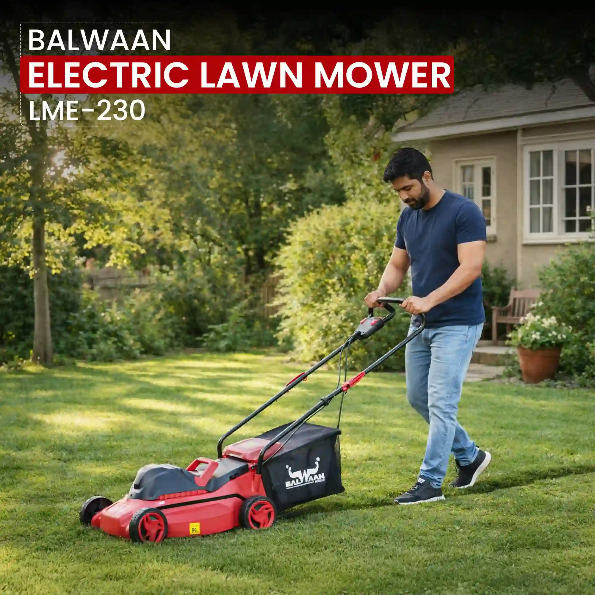 Balwaan LME-230 Electric Lawn Mower 1800W - 400mm Cutting Width - 40L Grass Collector - 3200 RPM High-Speed Blade for Garden & Residential Use - photo 4