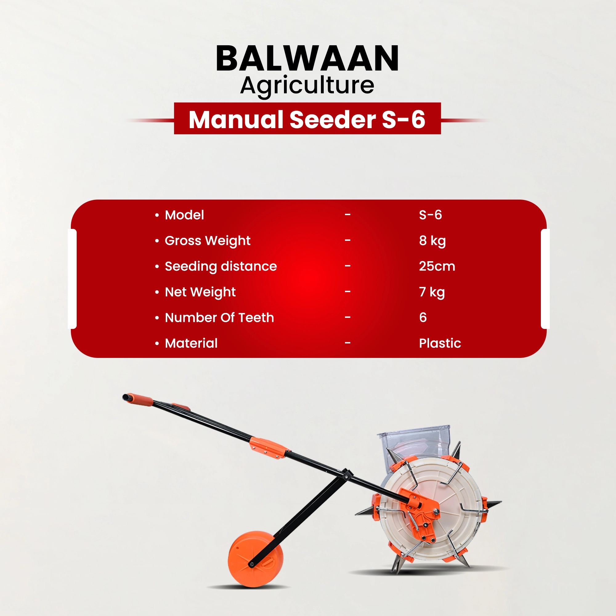 Balwaan Manual Seeder S-6 - Hand-Operated Seed Planter - photo 7