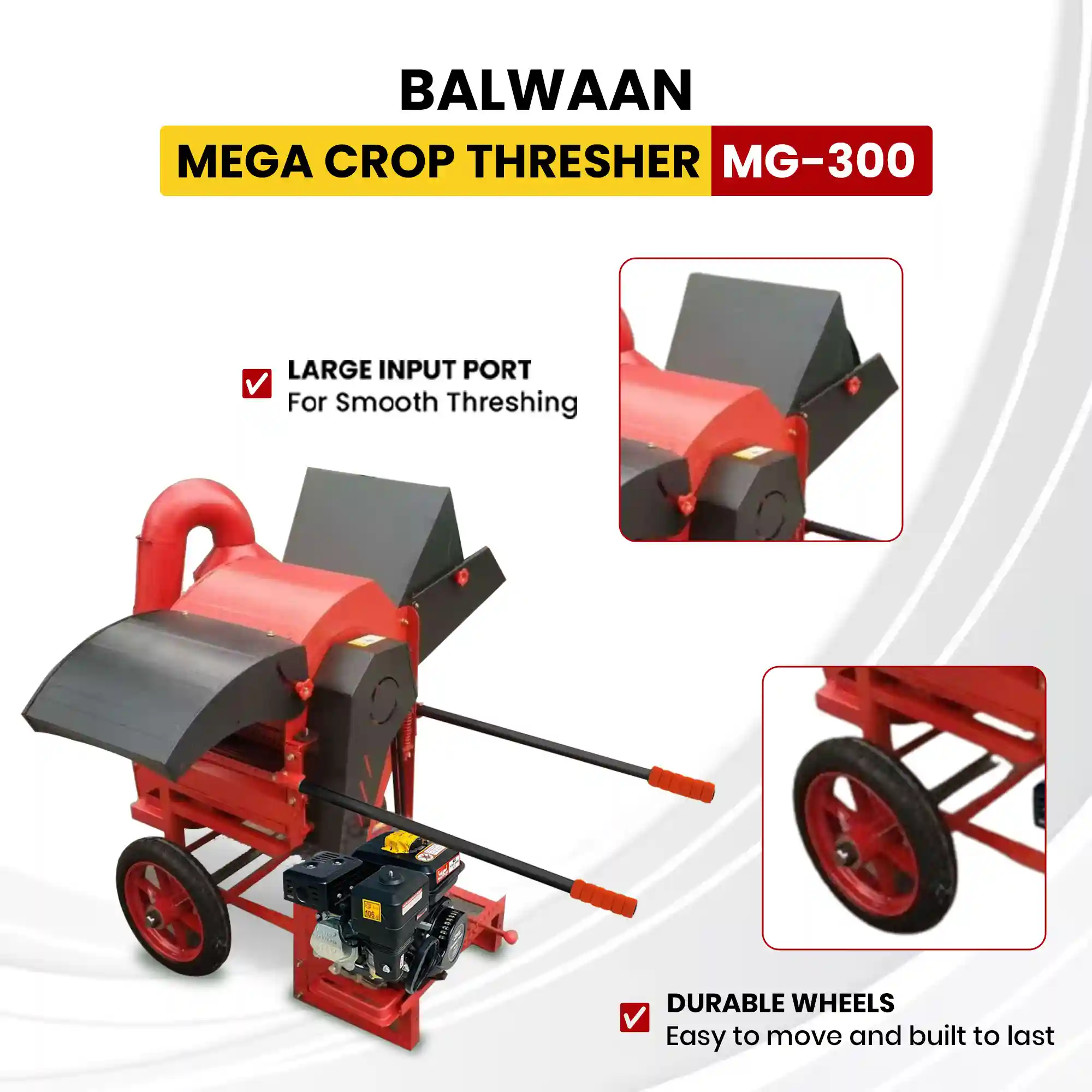 Balwaan Mega Crop Thresher MG-300 - 6.5 HP Engine - 1000 kg/h Capacity - Multi-Crop Threshing Solution - photo 4