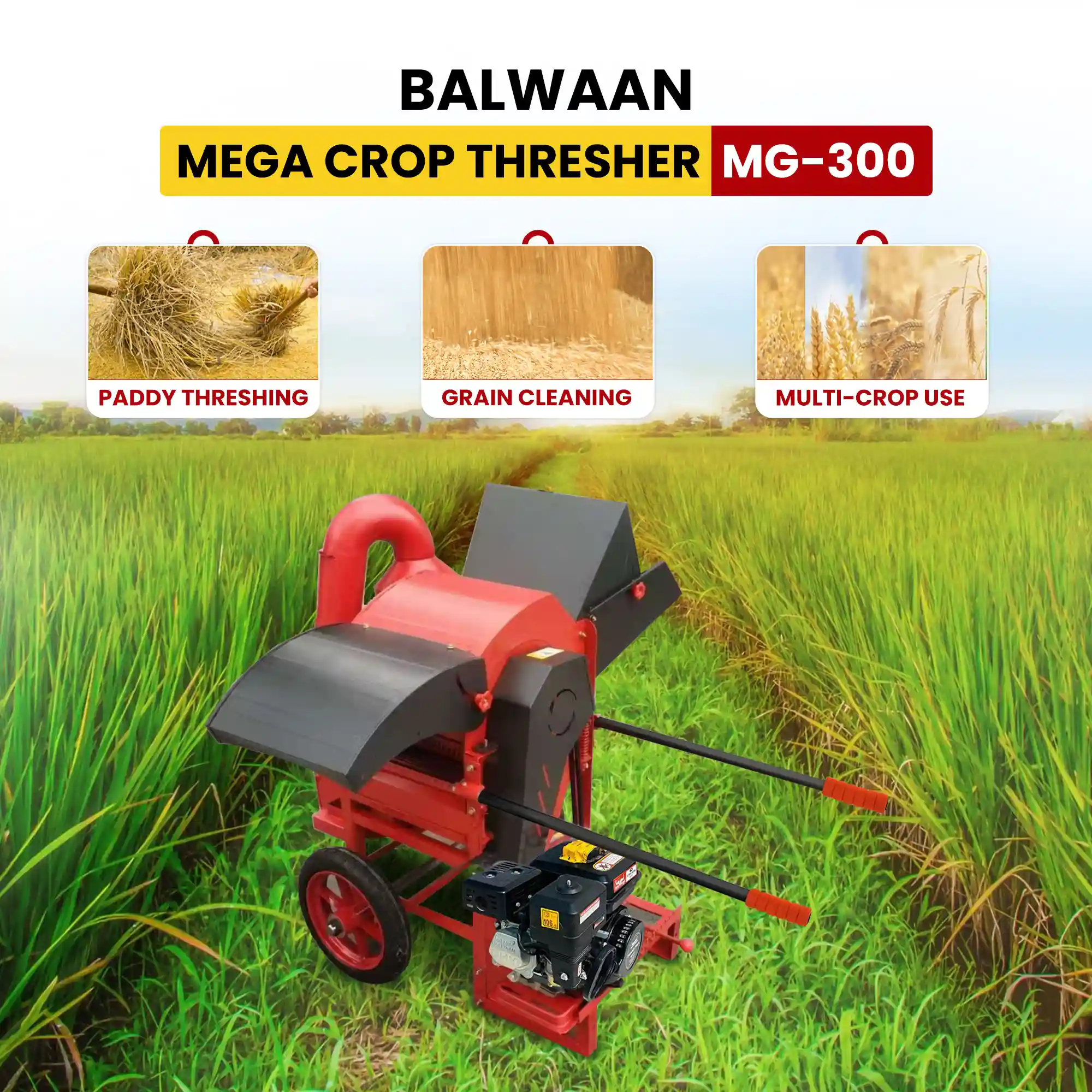 Balwaan Mega Crop Thresher MG-300 - 6.5 HP Engine - 1000 kg/h Capacity - Multi-Crop Threshing Solution - photo 2
