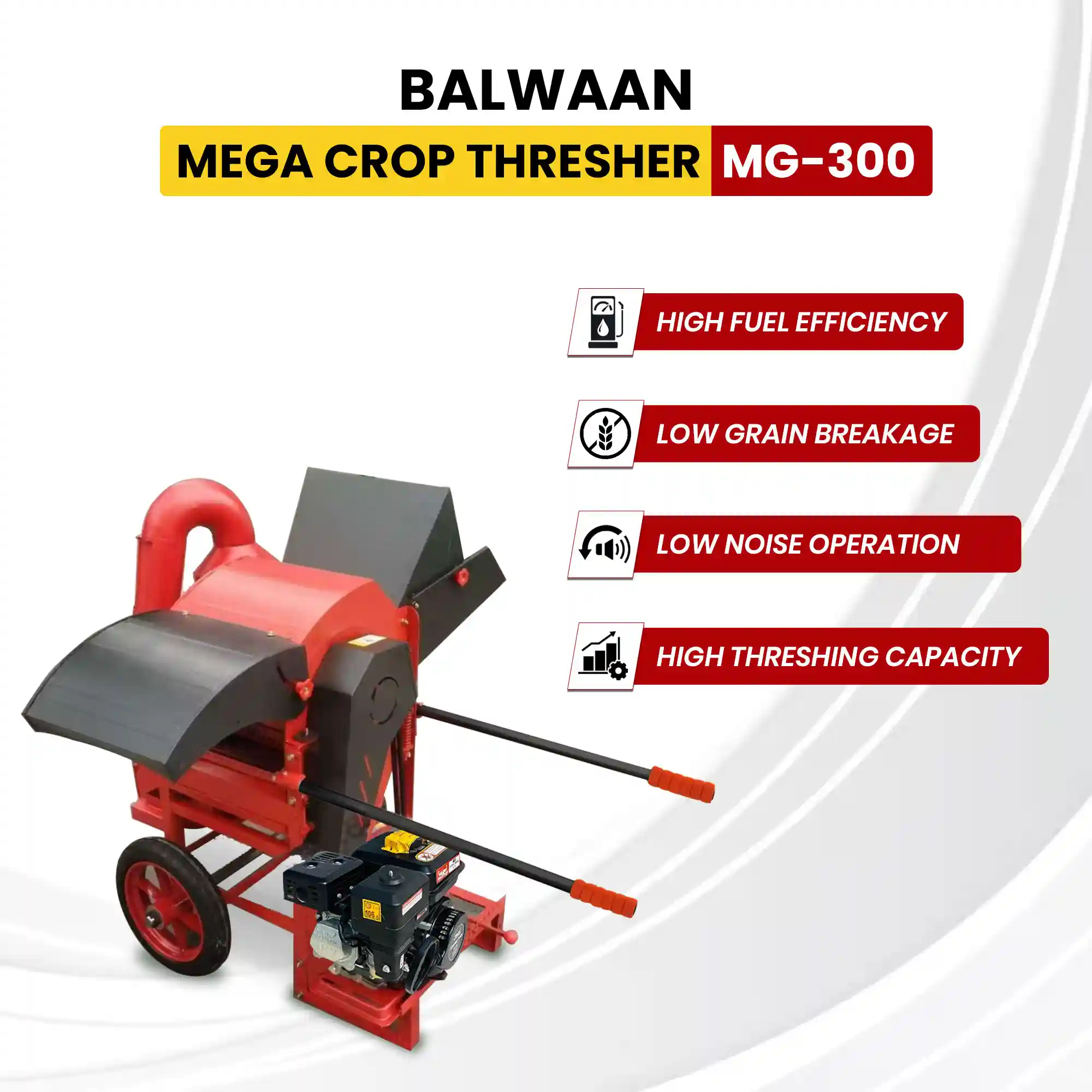 Balwaan Mega Crop Thresher MG-300 - 6.5 HP Engine - 1000 kg/h Capacity - Multi-Crop Threshing Solution - photo 3
