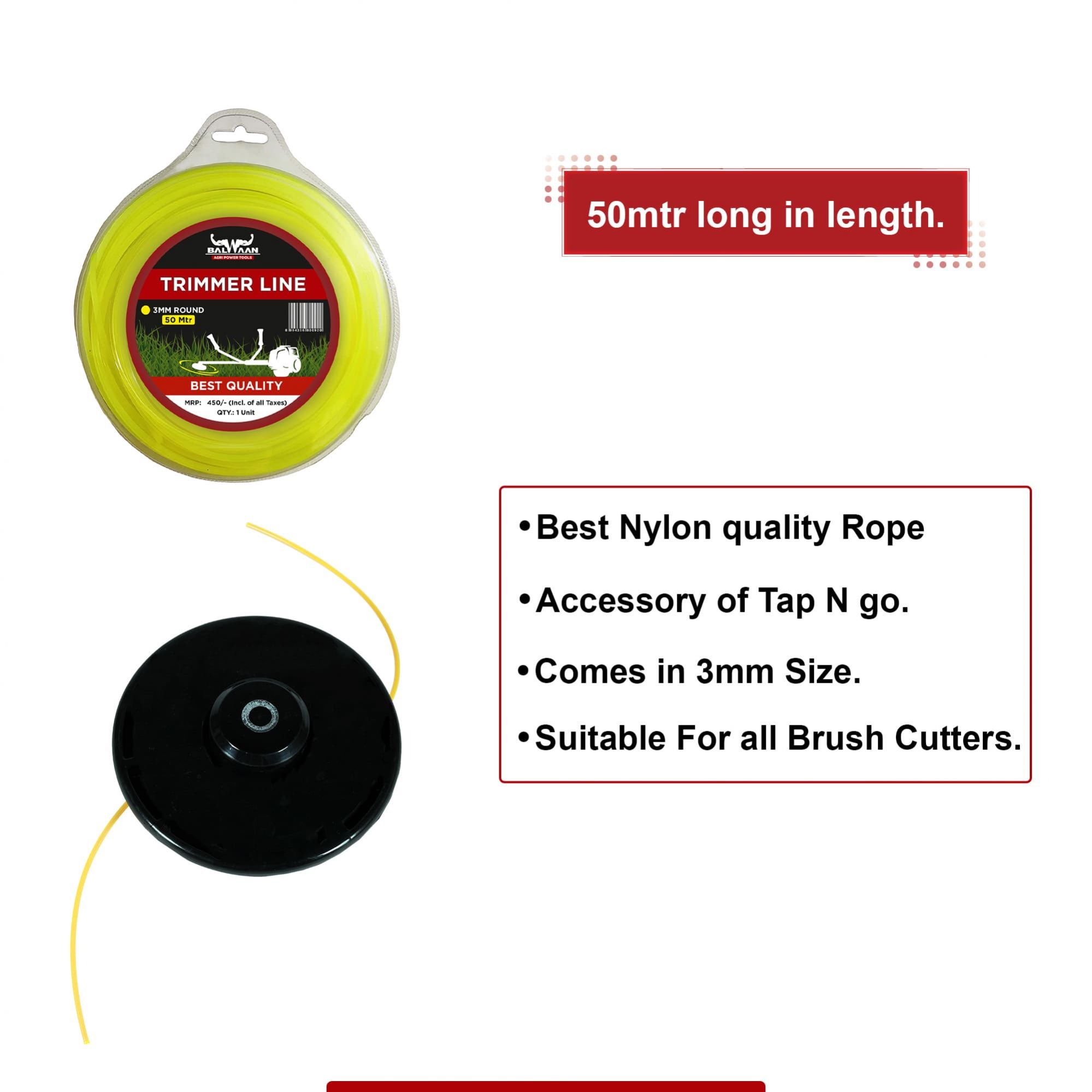Balwaan Nylon Rope 3mm 50 Meters-Round (Yellow) - photo 2