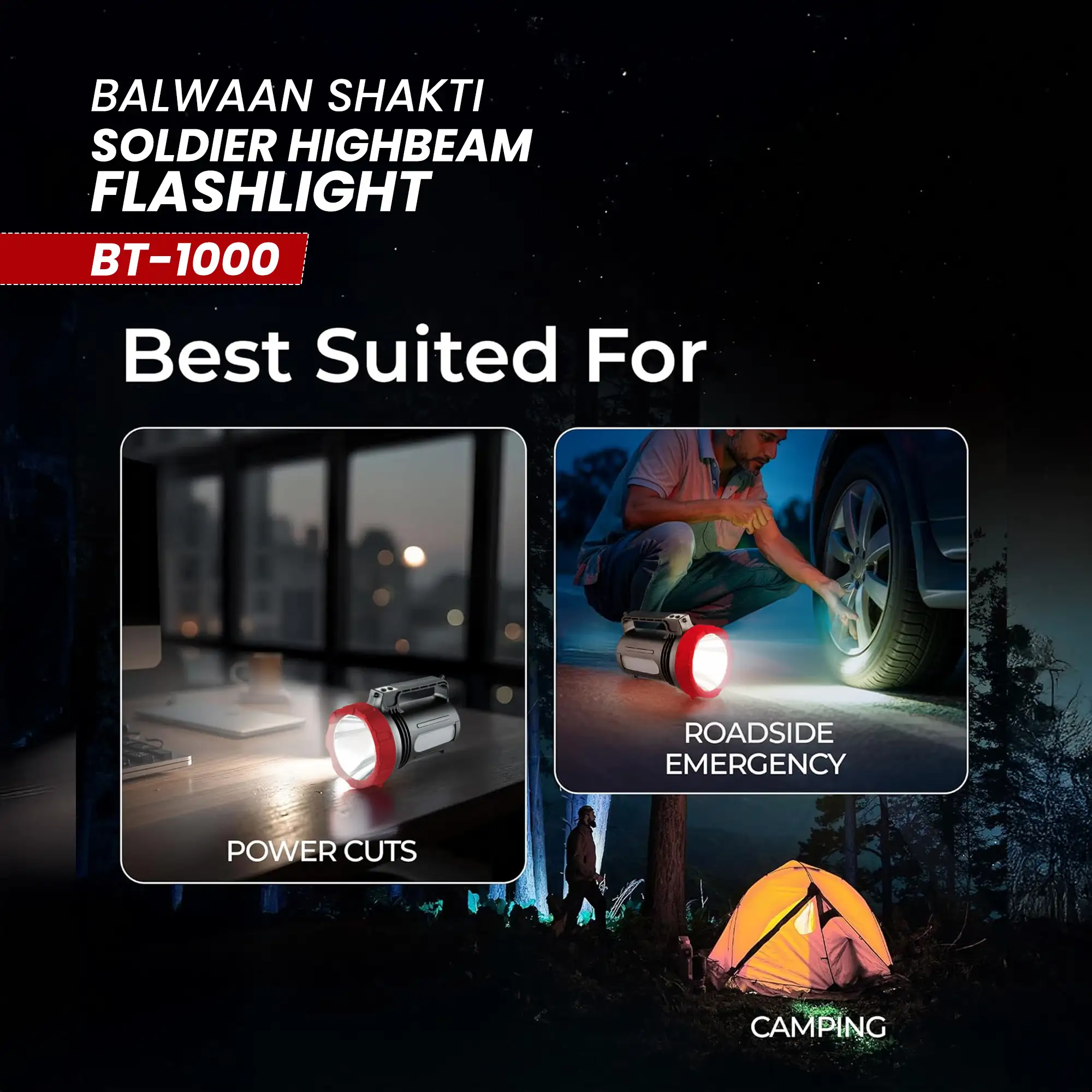 Balwaan Shakti BT-1000 Soldier Highbeam Flashlight - 10W SMD LED Torch - Type-C Charging - photo 7